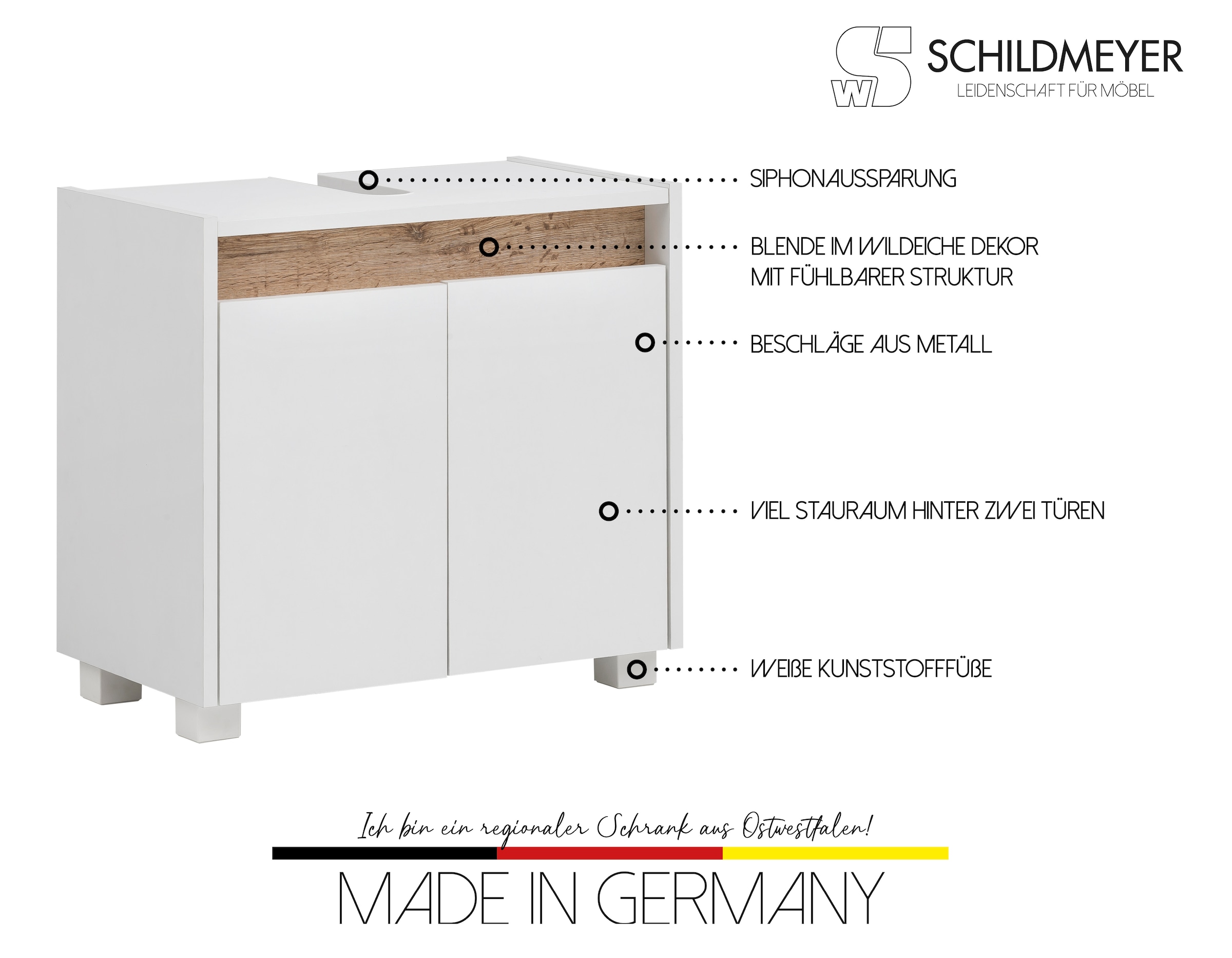 Schildmeyer Waschbeckenunterschrank »Cosmo in verschiedenen Farben made in Germany«, Badezimmerschrank Badmöbel WBU Bestseller