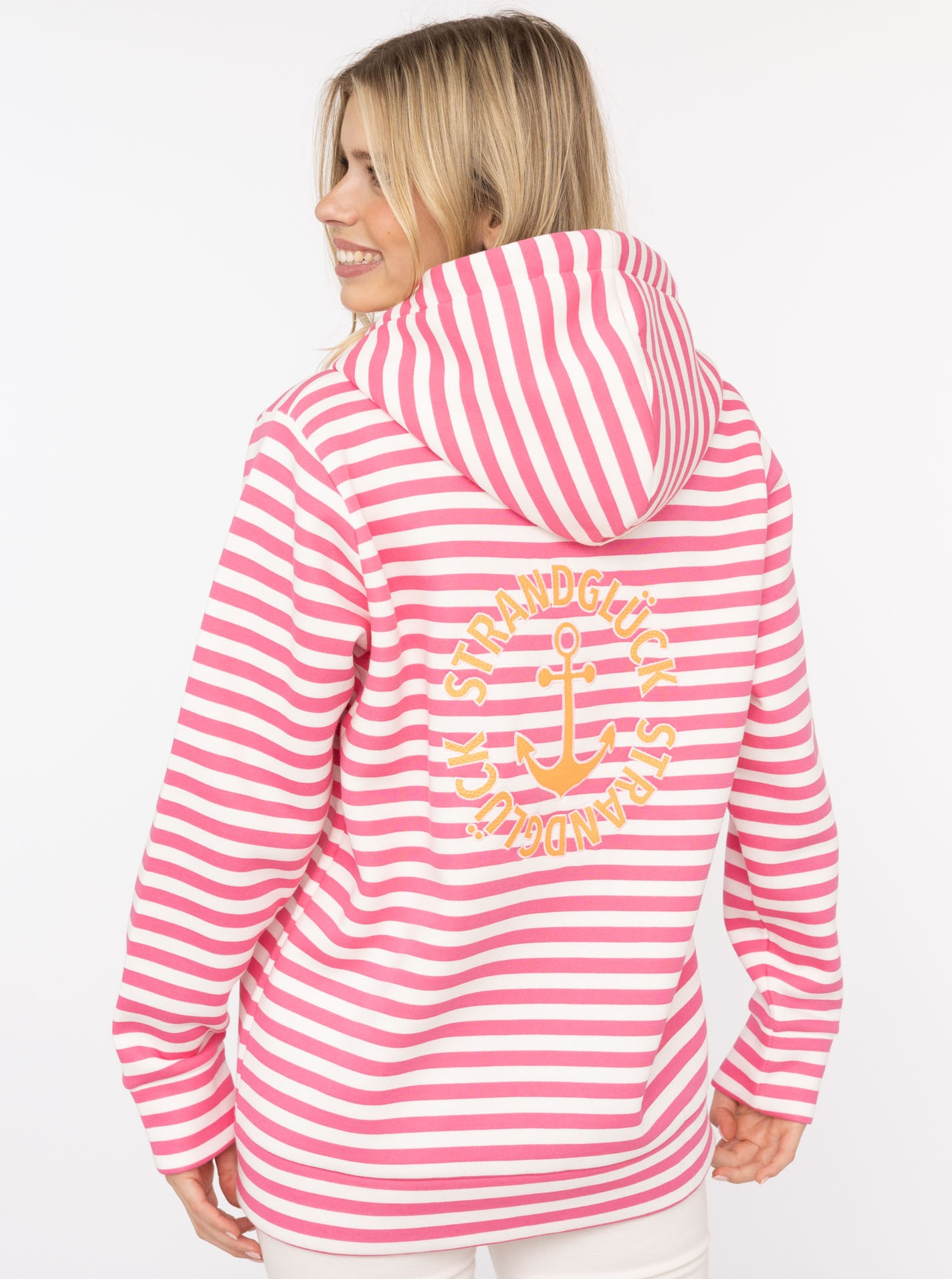 Zwillingsherz Kapuzensweatjacke »"Streifen Strandglück"« gestreifte Hoodiejacke mit Strandglück Stickerei und Anker am Rücken