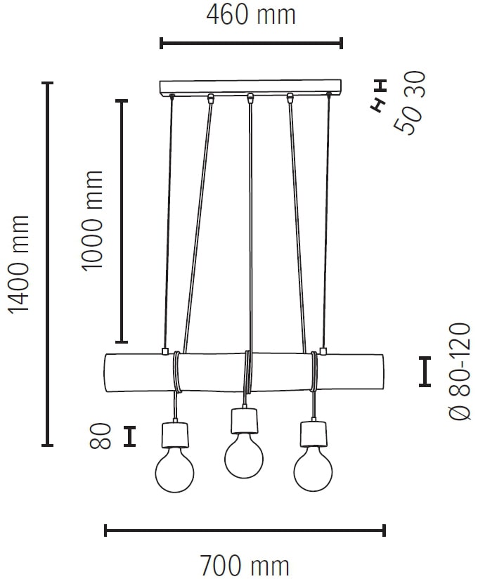 SPOT Light Pendelleuchte »TRABO PINO«, 3 flammig, Leuchtmittel E27 | Leuchtmittel wechselbar, Hängeleuchte, Holzbalken aus massivem Kiefernholz Ø 8-12 cm