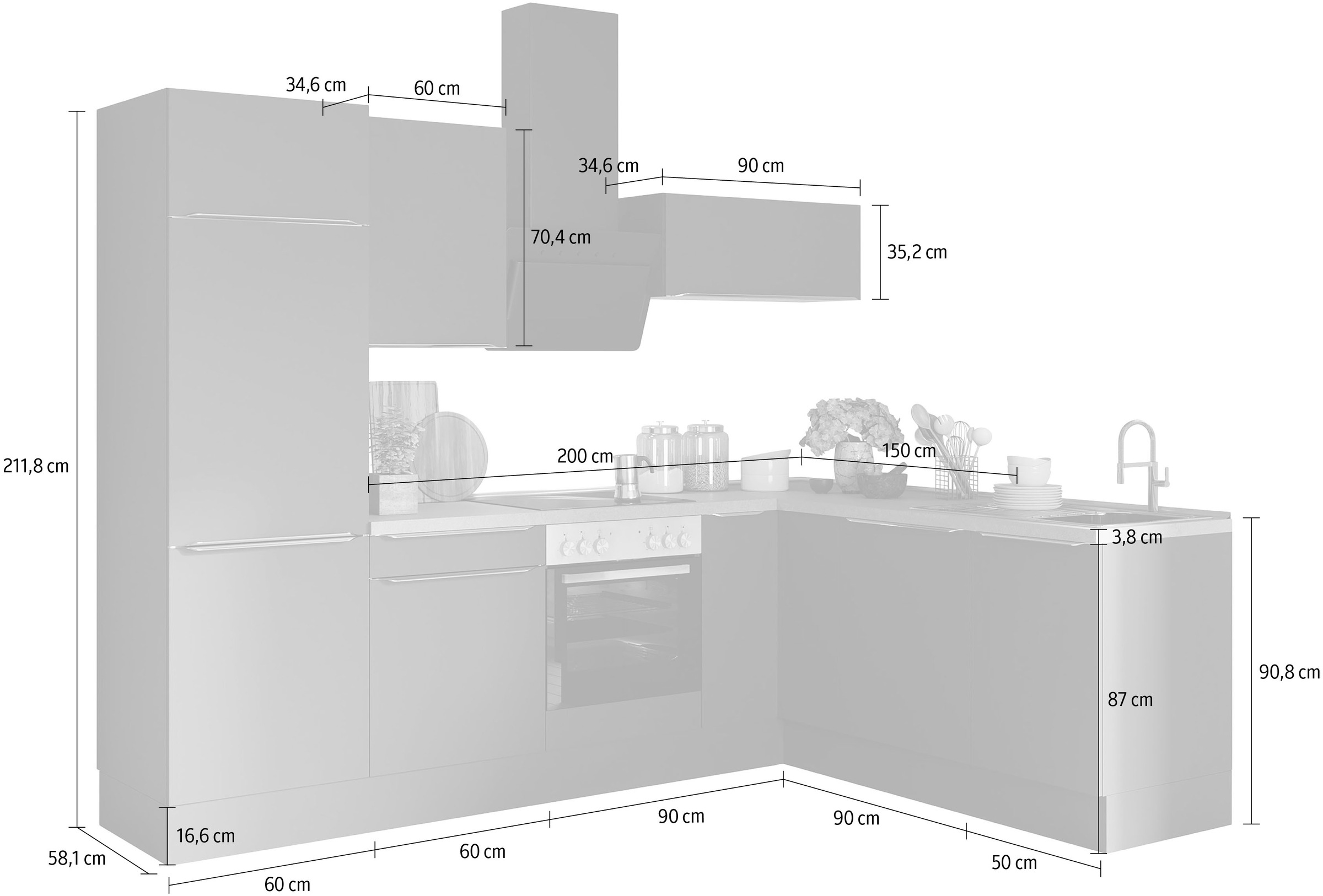 OPTIFIT Winkelküche »Aken Stellbreite 270x200 cm«, wahlweise mit E-Geräten und Stellvariante Spüle links oder rechts