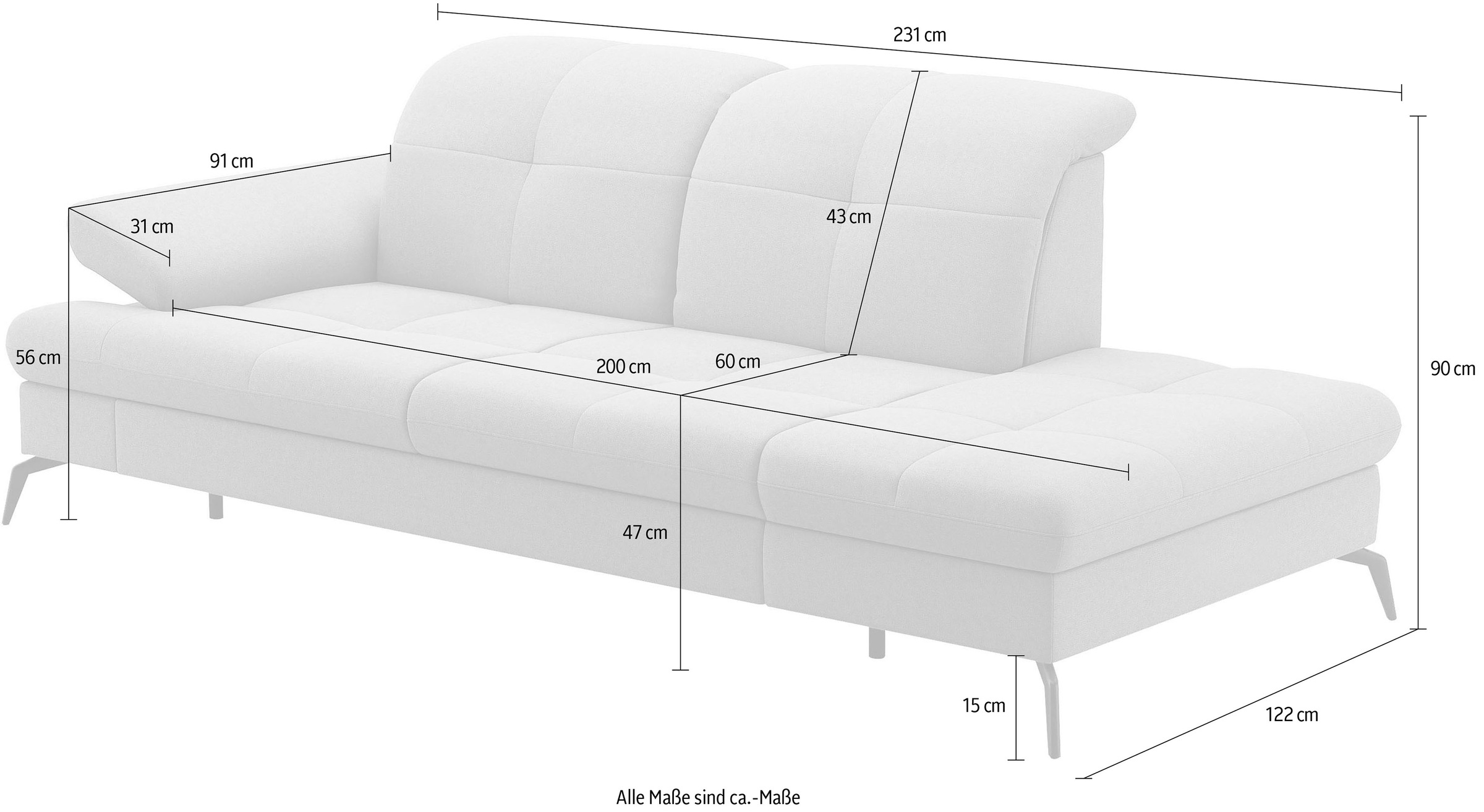 sit&more Recamiere »Amica, inkl. Sitztiefenverstellung und Armteilverstellung« wahlweise mit Kopfteilverstellung und Stauraum