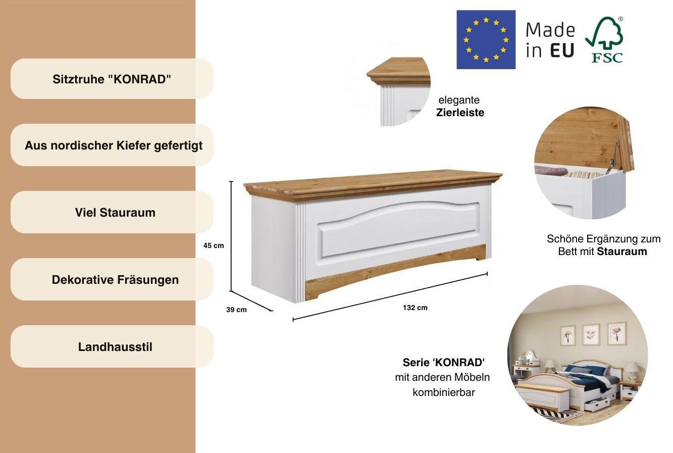 Home affaire Bettbank »Konrad«, aus massiver, FSC®-zertifizierter Kiefer