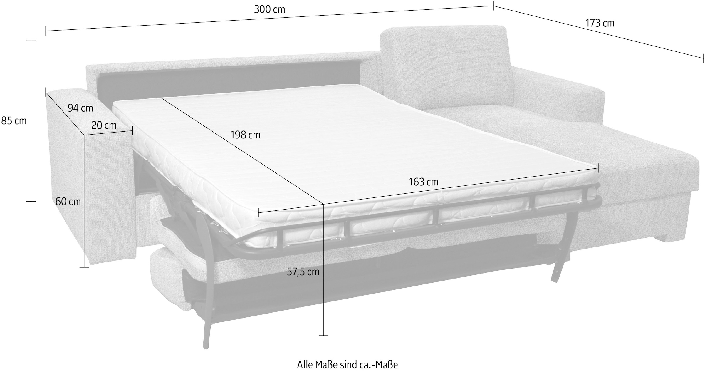 Home affaire Ecksofa Roma "L" Dauerschlaffunktion, mit Unterfederung, Matratzenhöhe 14cm, Liegemaße ca 163x198 cm, L-Form