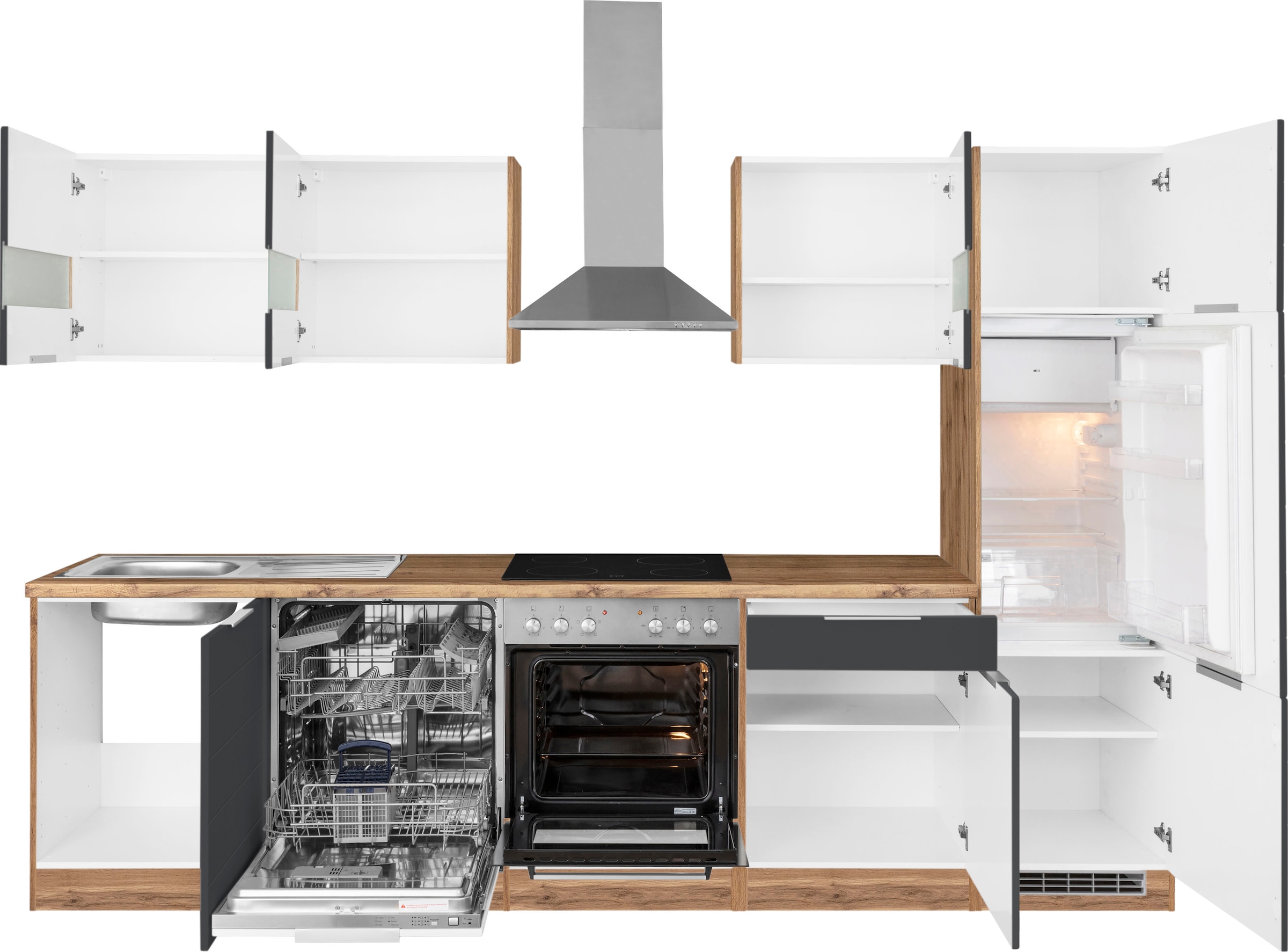 KOCHSTATION Küchenzeile »KS-Luhe« 300 cm breit, wahlweise mit oder ohne E-Geräten, gefräste MDF-Fronten