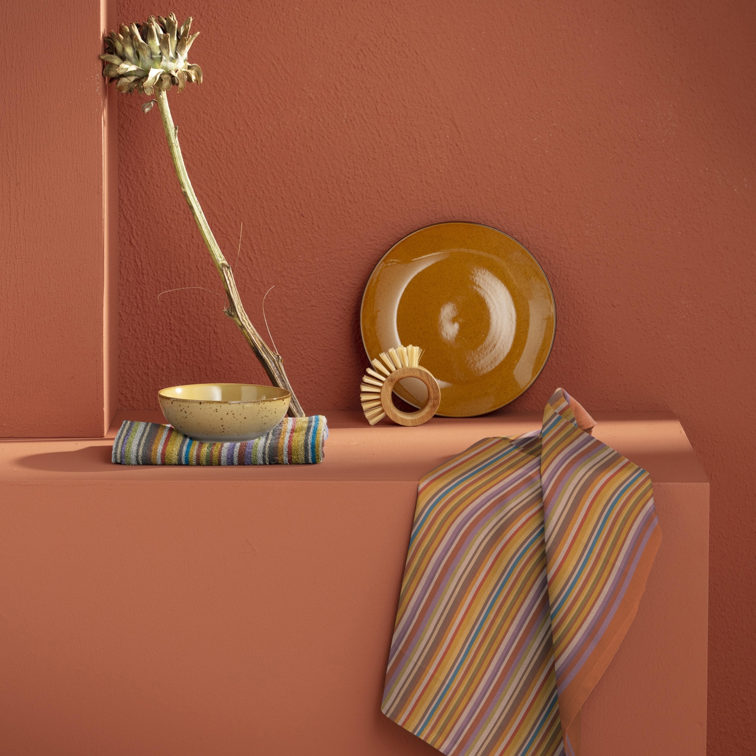 DDDDD Geschirrtuch »DDDDD Küchenhandtuch Over the Rainbow 50x55 Terra (6er-Pack)« schnell trocknend, 100% Baumwolle, mit Streifen