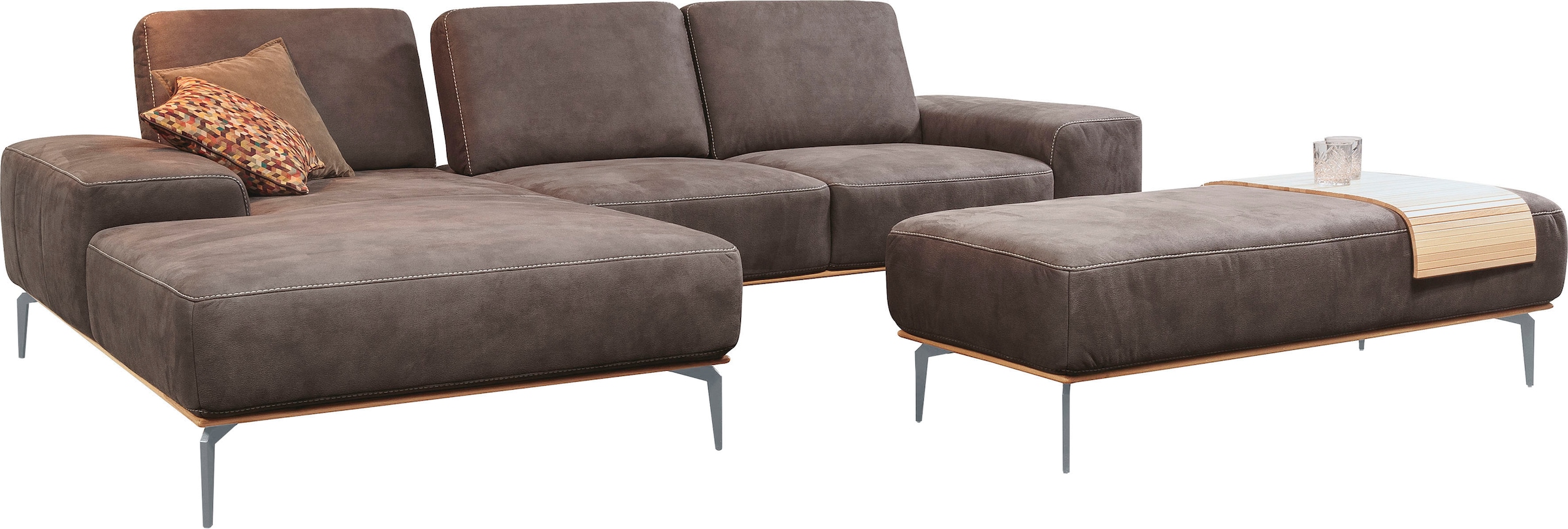 W.SCHILLIG Ecksofa »run, Designsofa mit tollem Sitzkomfort, bequem, L-Form«, mit elegantem Holzsockel, Füße in Silber matt, Breite 299 cm
