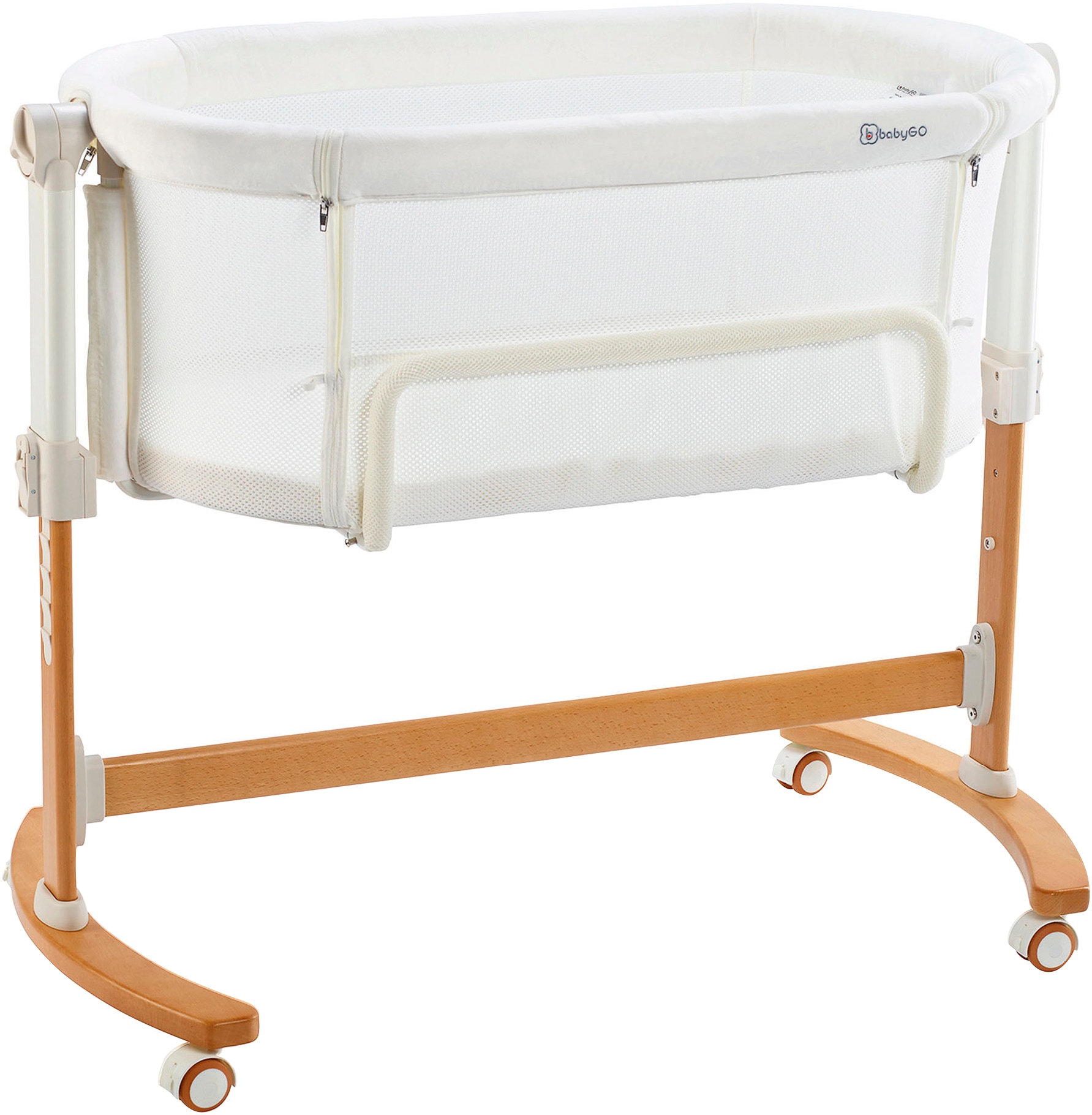 BabyGo Beistellbett "Amila, beige white" mit Schaukelfunktion