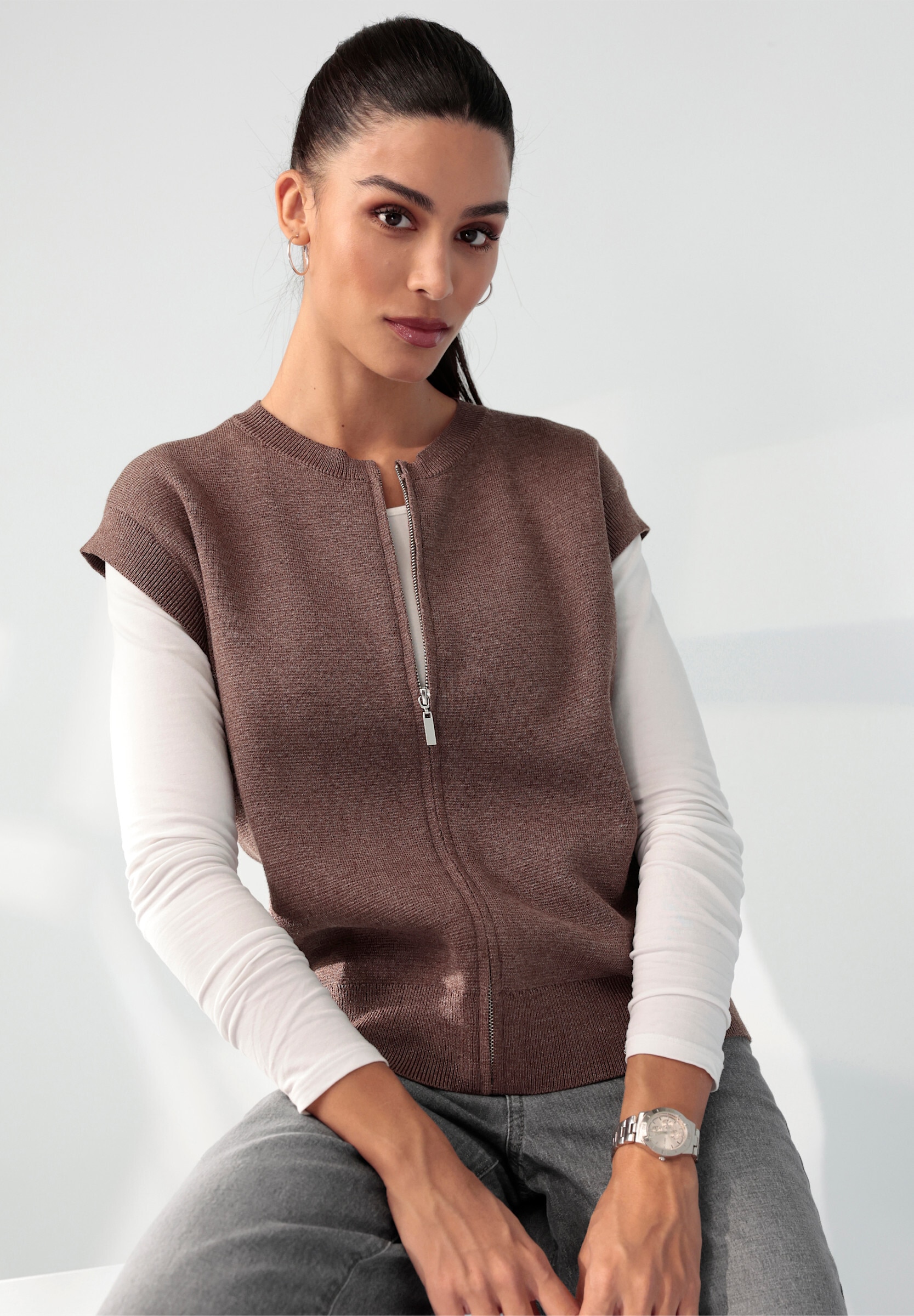 heine Strickjacke »Strickweste Strickweste mit Reißverschluss, verdeckt«