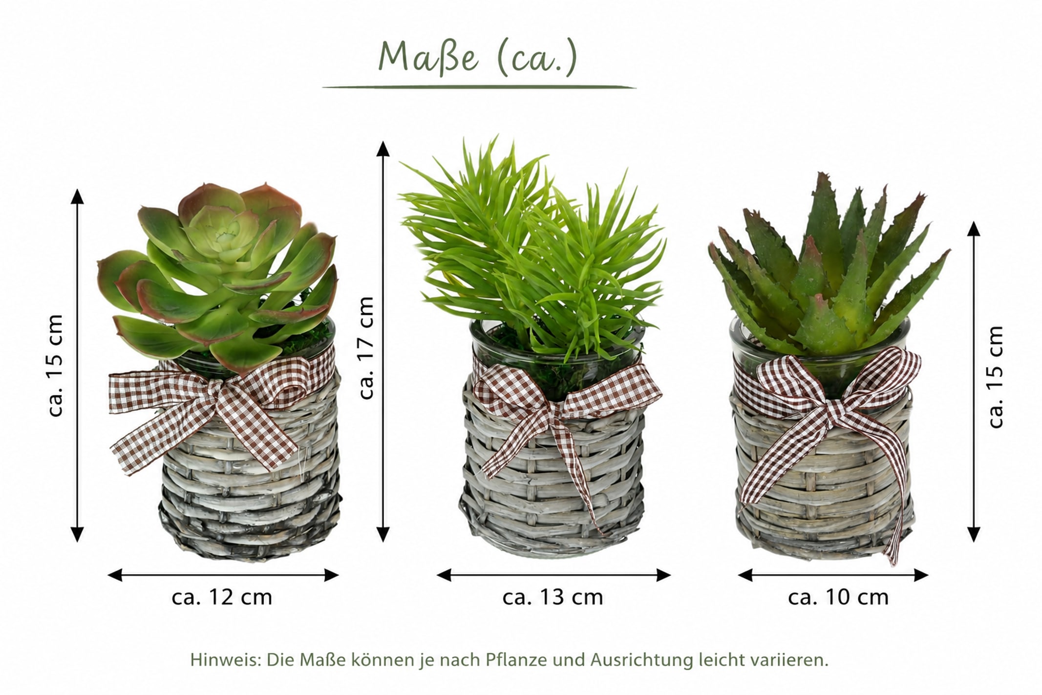 I.GE.A. Kunstblume »Künstliche Sukkulenten im Topf 3er Set 15cm Agave Aloe Vera Pflanze« Kunstkaktus Kaktus Pflanze Deko Dekopflanze Kalanchoe Zimmerpflanze