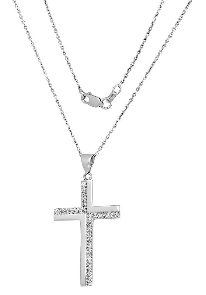 Firetti Kette mit Anhänger »Schmuck Geschenk Silber 925 Halsschmuck Halskette Ankerkette Kreuz« mit Zirkonia (synth.)