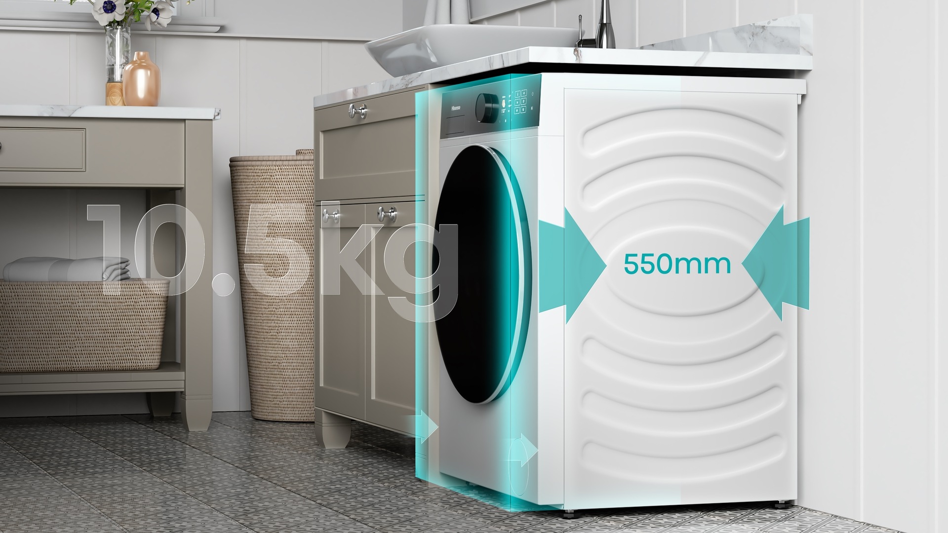 Hisense Waschtrockner »WD5I1045BWQ« 5i Serie 10,5 kg /6 kg 72 dB(A) Waschen & Trocknen in 49 min.