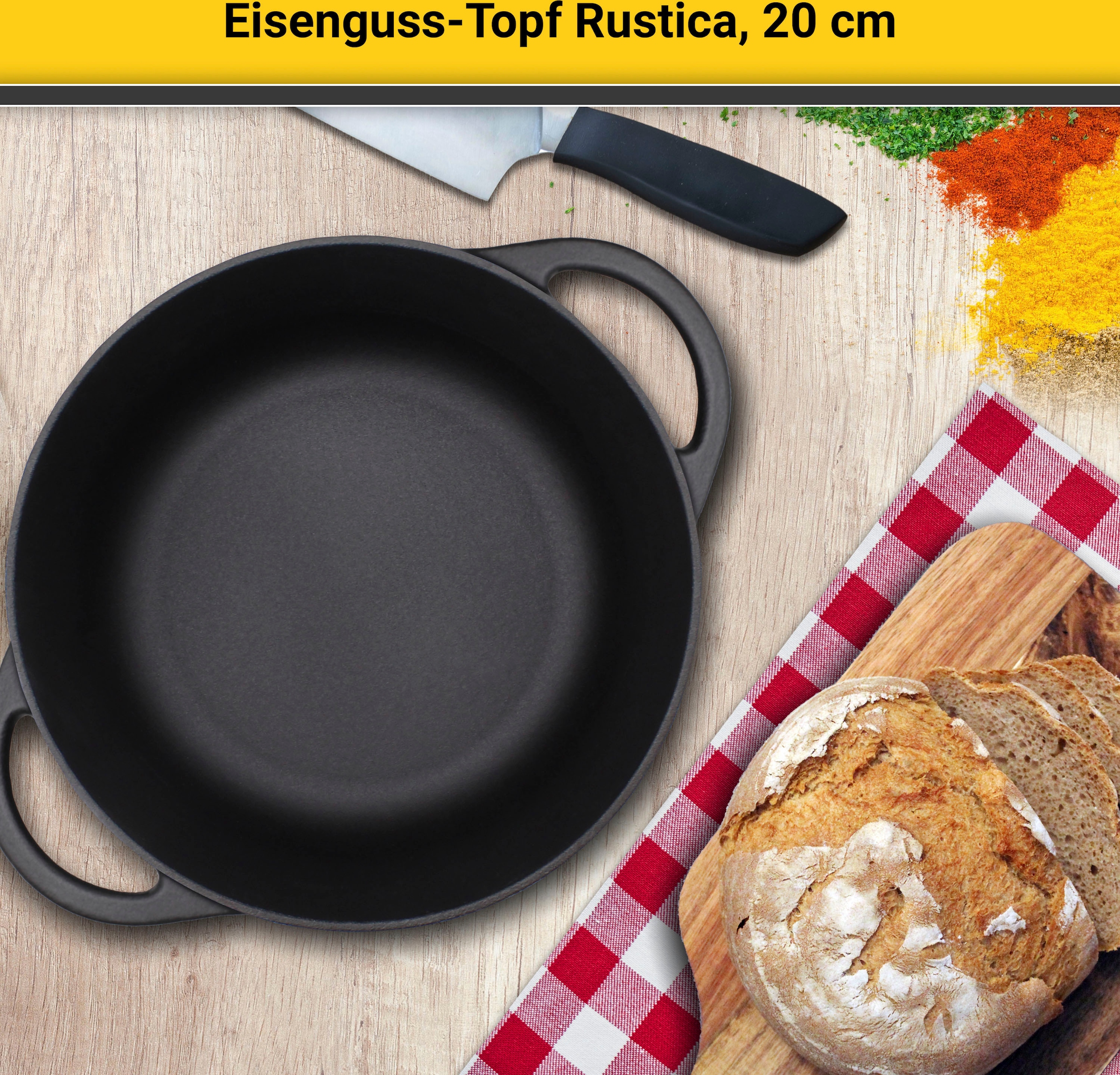 Krüger Fleischtopf »Eisenguss Fleischtopf mit Deckel RUSTICA«, Gusseisen, (1 tlg.), für Induktions-Kochfelder geeignet