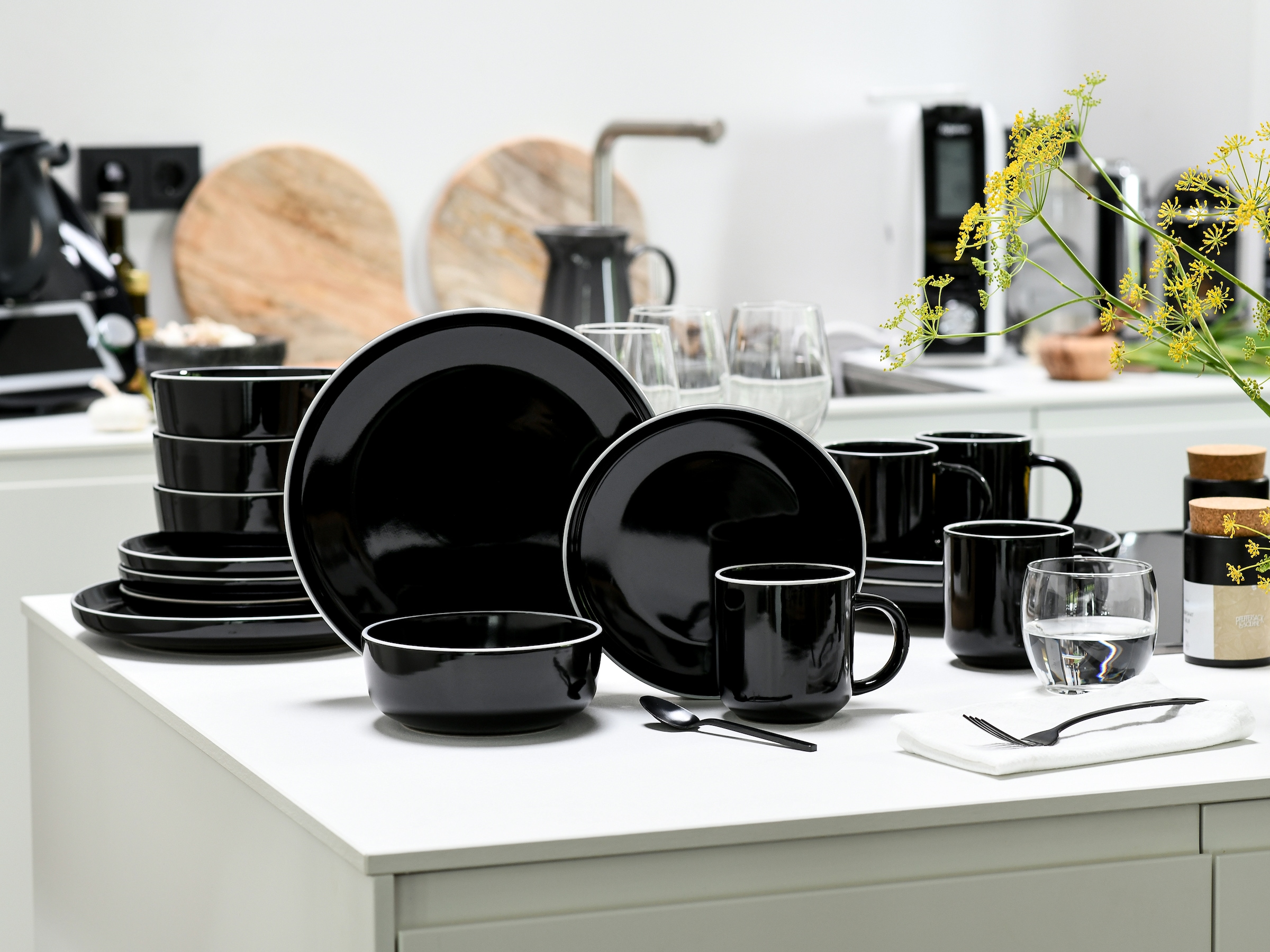 CreaTable Kombiservice »Nordic Gourmet, Service 16-tlg.« Minimalistisches Design, Glänzende Glasur, Nordische Ästhetik