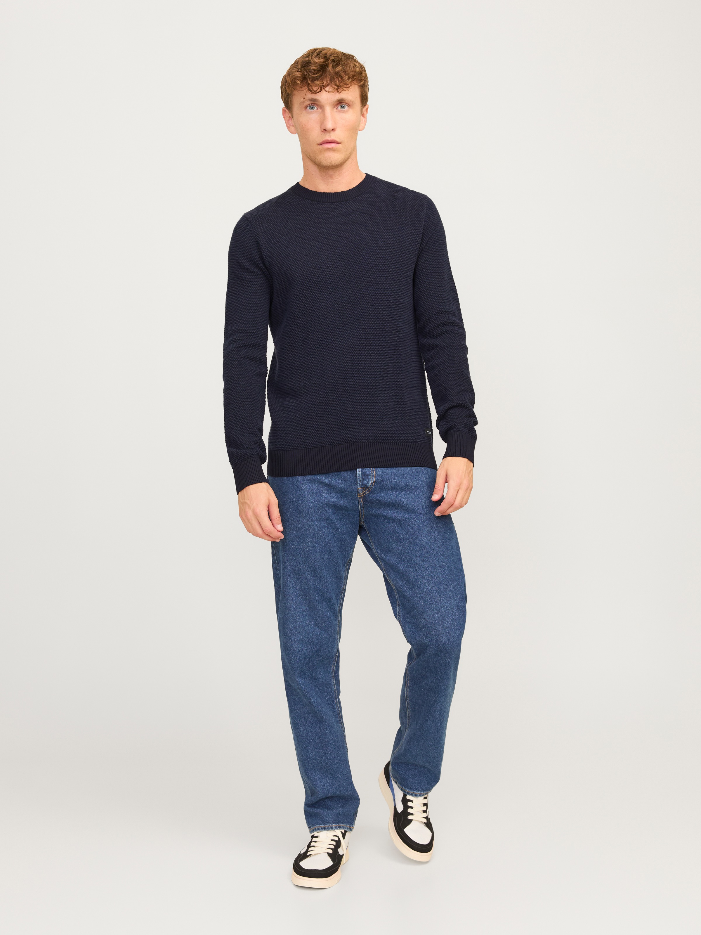 Jack & Jones Rundhalspullover »JJEGLOBE KNIT CREW NECK NOOS«, in Strick Optik