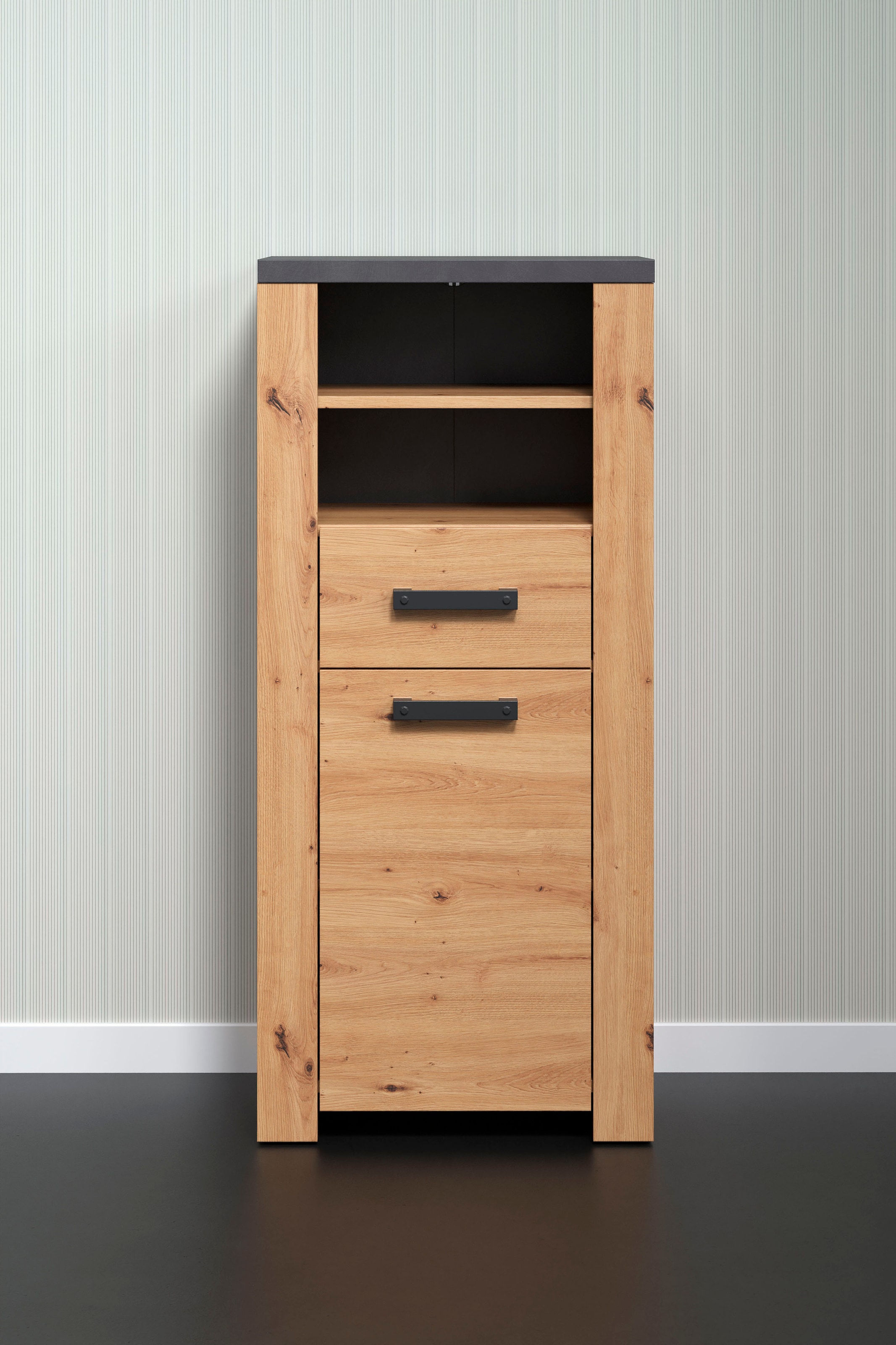 welltime Midischrank »Ambres«, (1 St.), Badschrank in matter Echtholzoptik - Maße (B/T/H) 53/35/118 cm