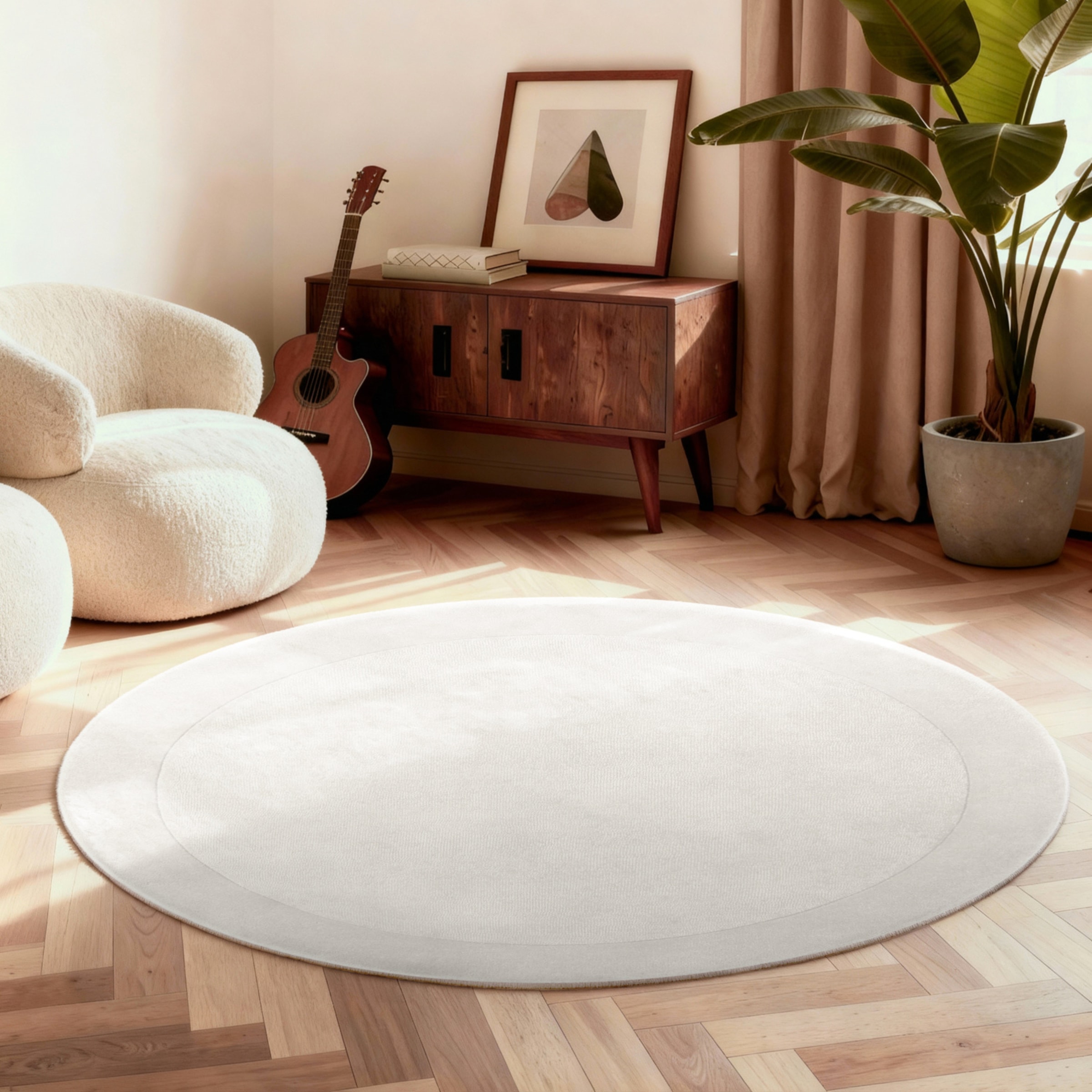 Villeroy & Boch Teppich »Wollteppich Kivi« rund 17 mm Höhe Handgewebt, Wolle, Bordüre, Einfarbig, Läufer, Wohnzimmer, Organisch