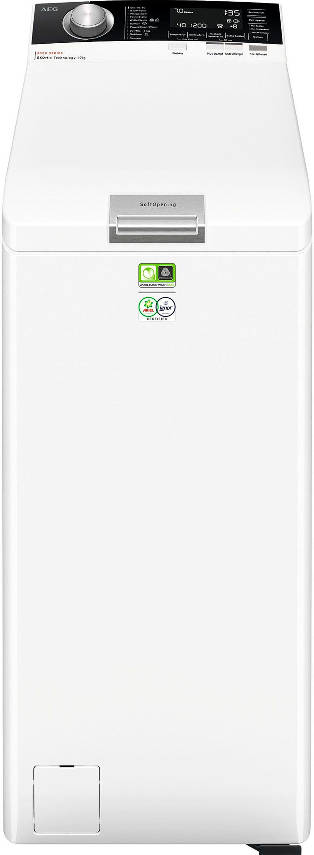 AEG, Waschmaschine Toplader 8000 »LTR8A80370« 6 kg 1300 U/min PowerClean: Vollständige Fleckenentfernung in 59 Min. bei nur 30 °C, weiß, PowerClean 