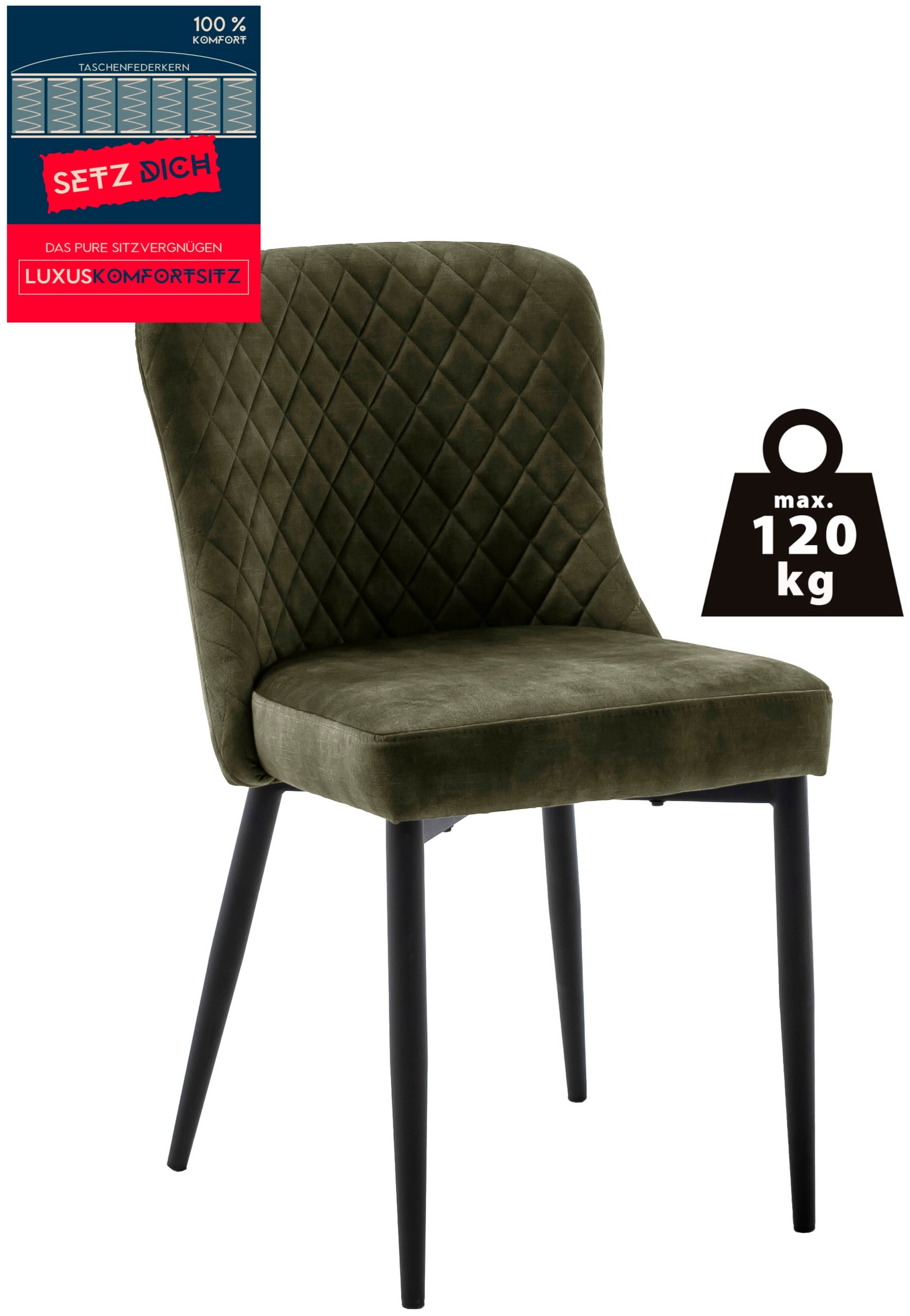 MCA furniture 4-Fußstuhl »ABOSHI Esszimmerstuhl (4er Set)«, (Set), 4 St., Veloursstoff, Taschenfederkern, Metall schwarz,Vintage-Veloursoptik,belastbar 120 kg