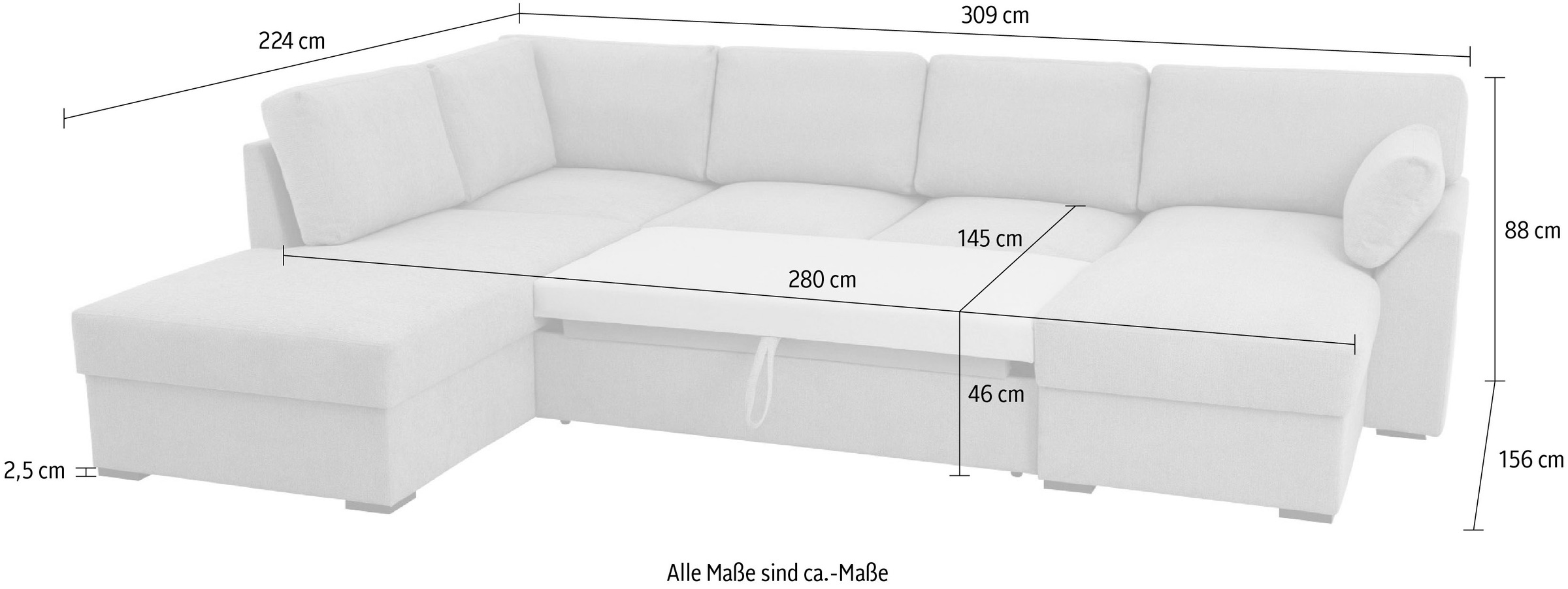 Home affaire Wohnlandschaft »Citry«, Breite 309 cm, Chenille, Bettfunktion, Bettkasten, U-Form