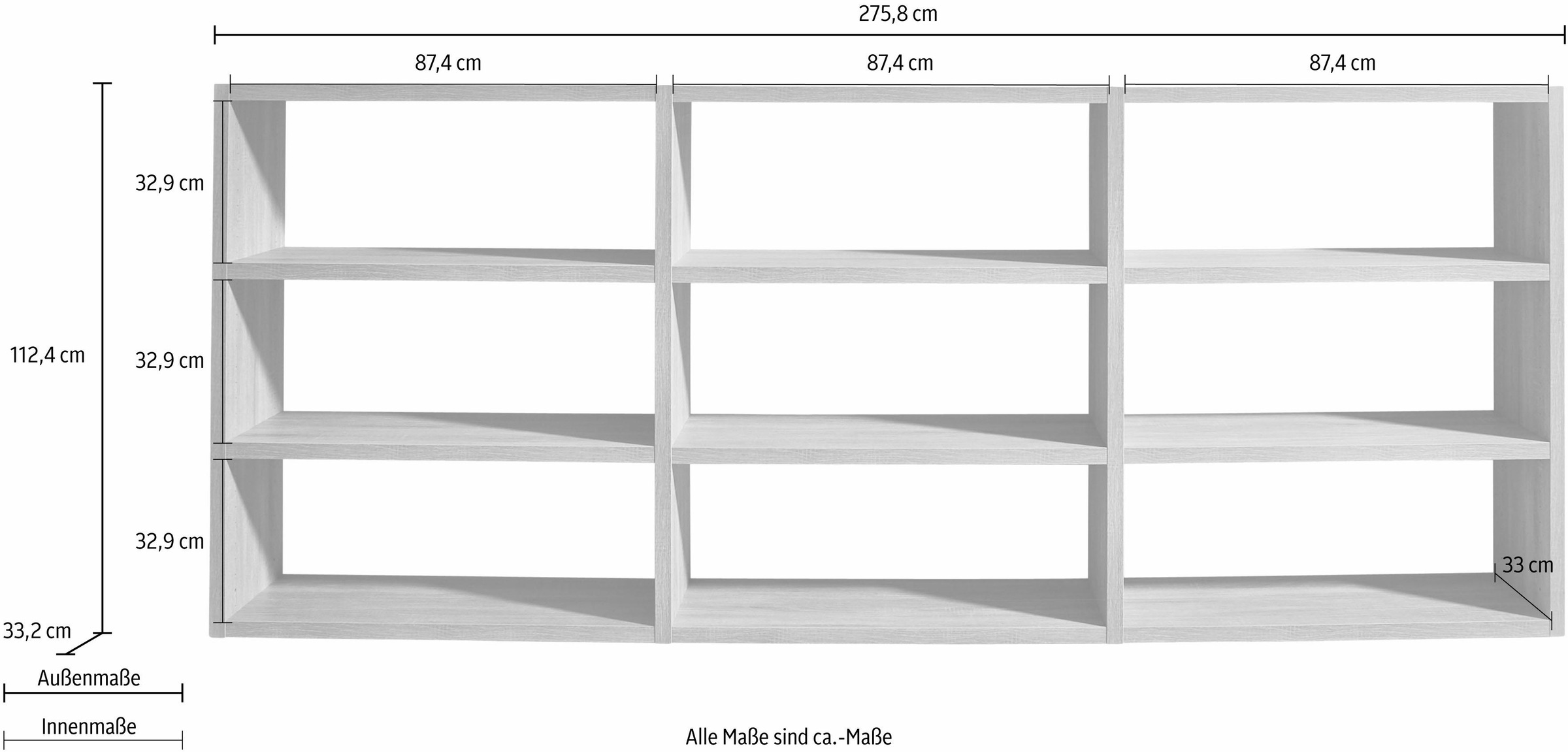 fif möbel Standregal »Toro«, 9 Fächer, Breite 275,8 cm