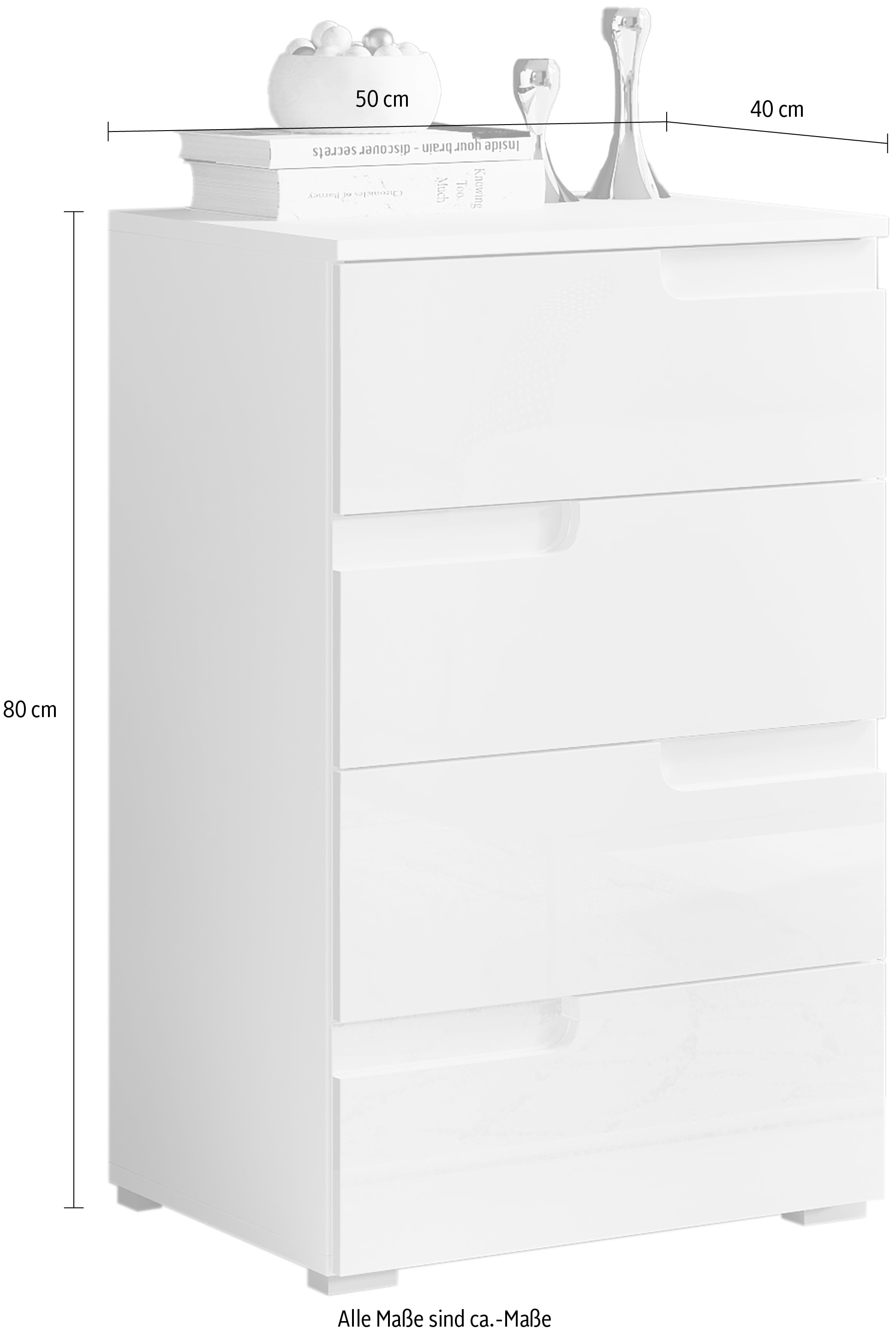 HBZ Kommode »Spice Weiß Hochglanz, BxHxT 50x80x40 cm«, Kommode mit 4 Schubkästen