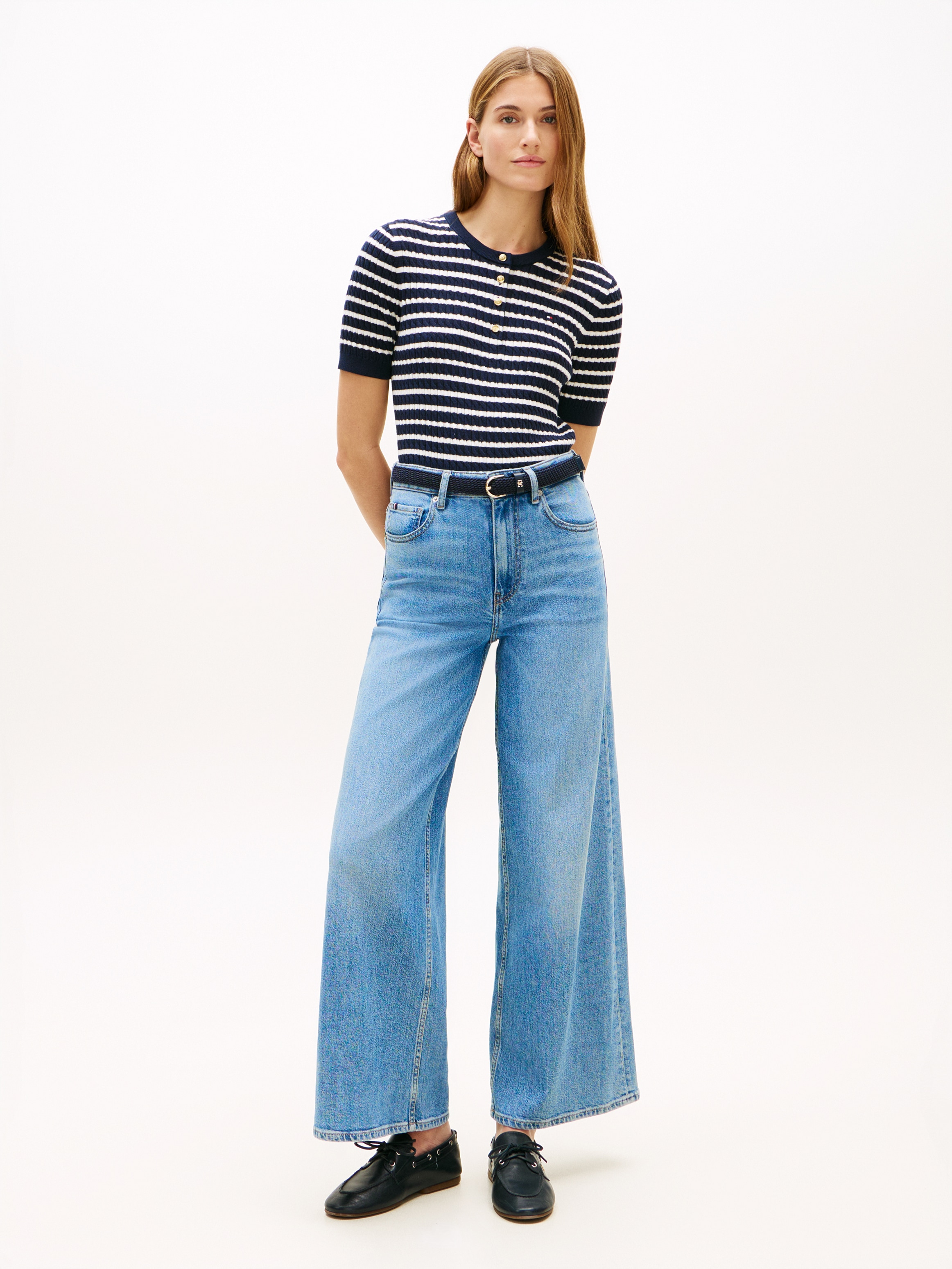 Tommy Hilfiger Strickpullover »CO CABLE FINE GG SS HENLEY« mit Zopfmuster