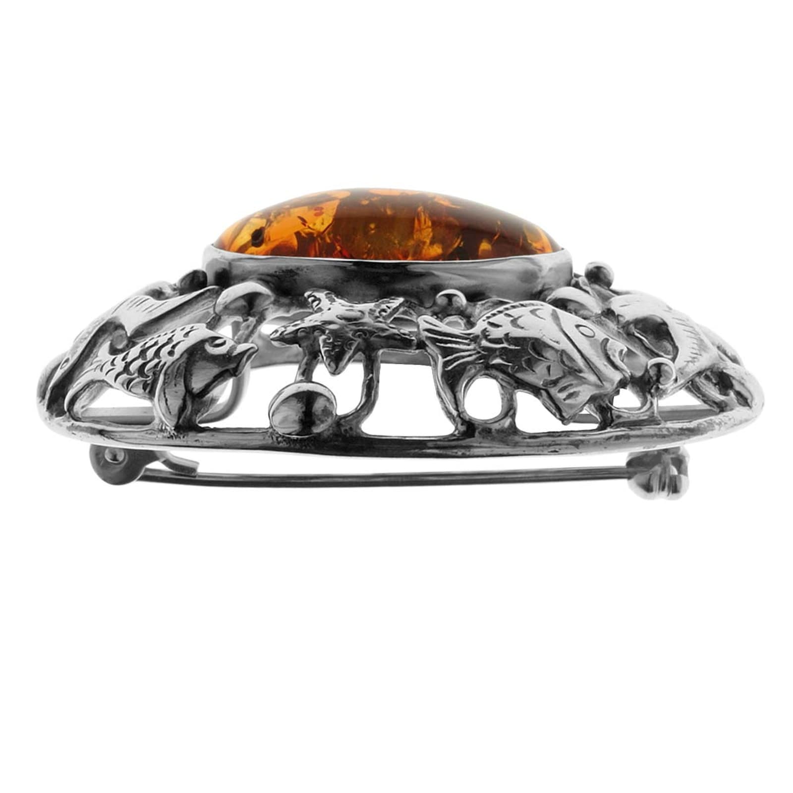 OSTSEE-SCHMUCK Brosche »- Fischland 43x35 mm - Silber 925/000 - Bernstein«