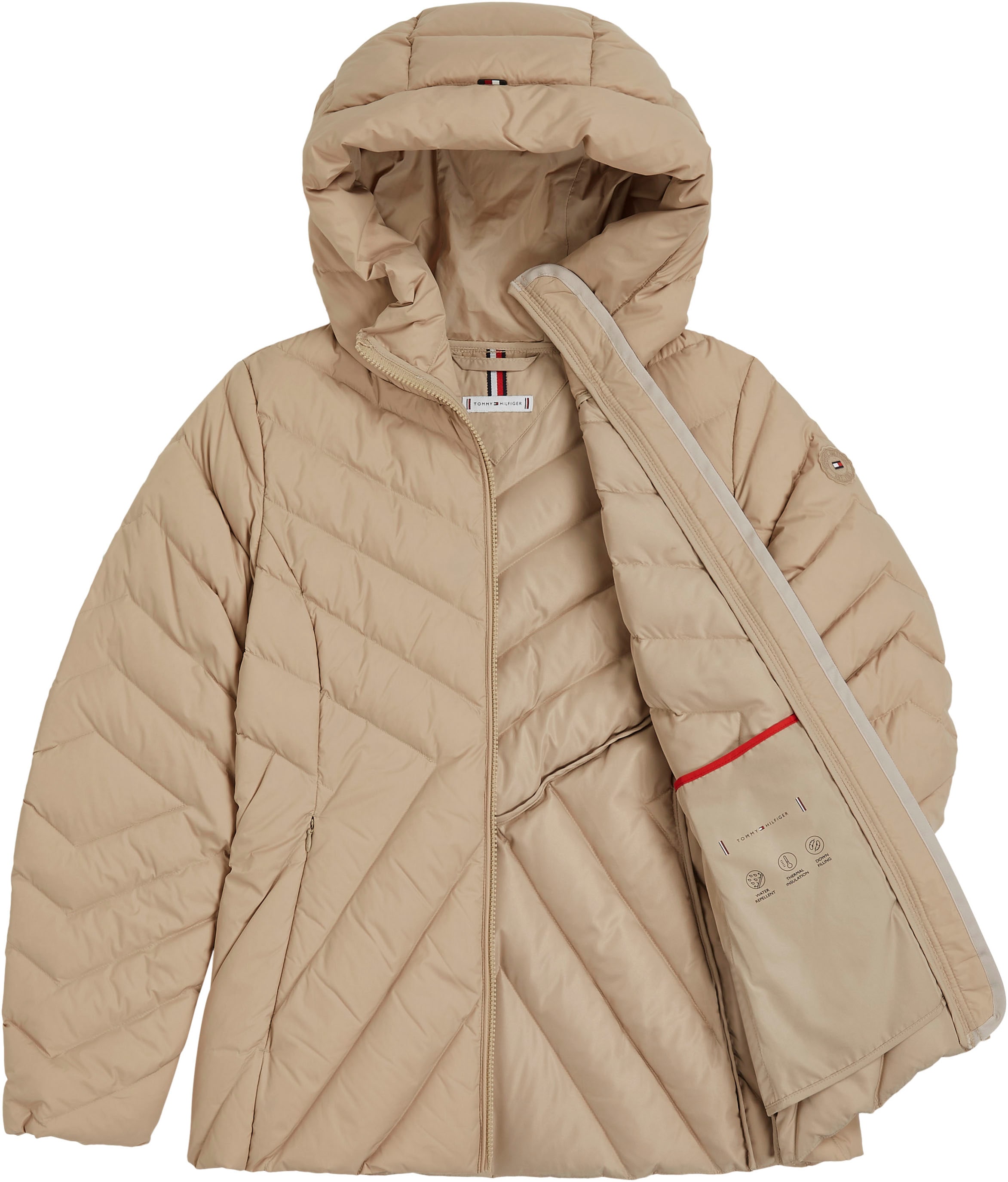 Tommy Hilfiger Steppjacke »CHEVRON MW PADDED JACKET«, mit Kapuze, mit mittelstarker Wattierung und Tommy Hilfiger Markenlabel