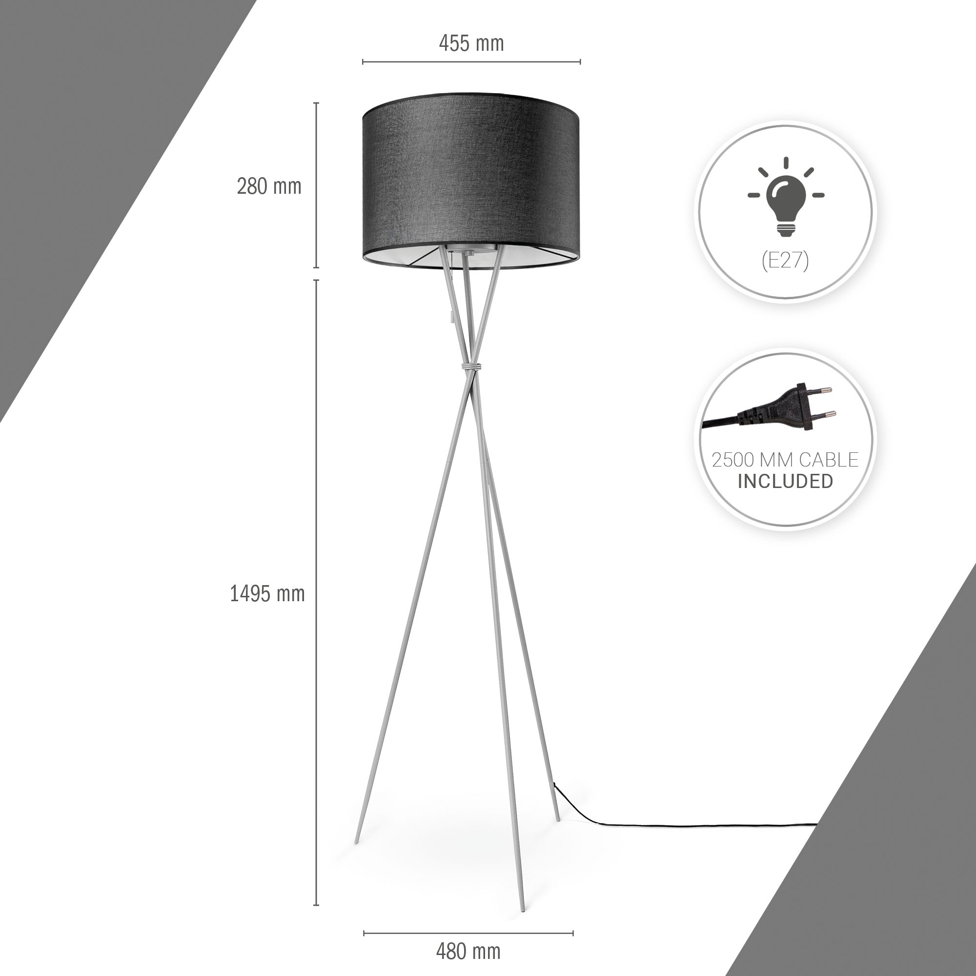 Paco Home Stehlampe »KATE CANVAS UNI Wohnzimmer COLOR«, Stoffschirmlampe 3 kaufen Schirm XXL Standleuchte E27 online mit Textil Garantie | Dreibein Jahren