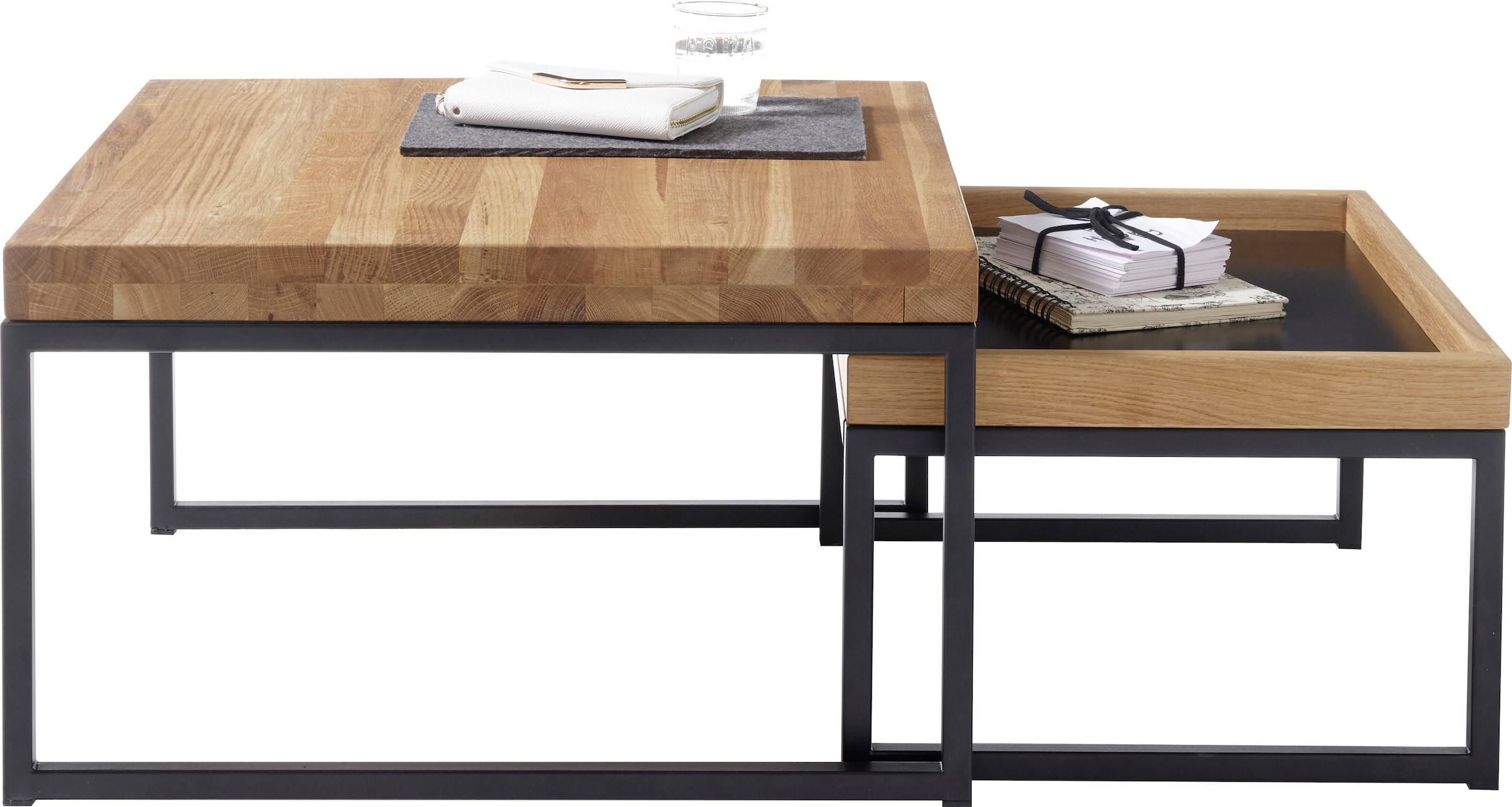 MCA furniture Couchtisch »Lubao, TOPSELLER!«, (Couchtisch, Wohnzimmertisch), 2-er Set Wohnzimmertisch in Massivholz Asteiche geölt, Metallgestell