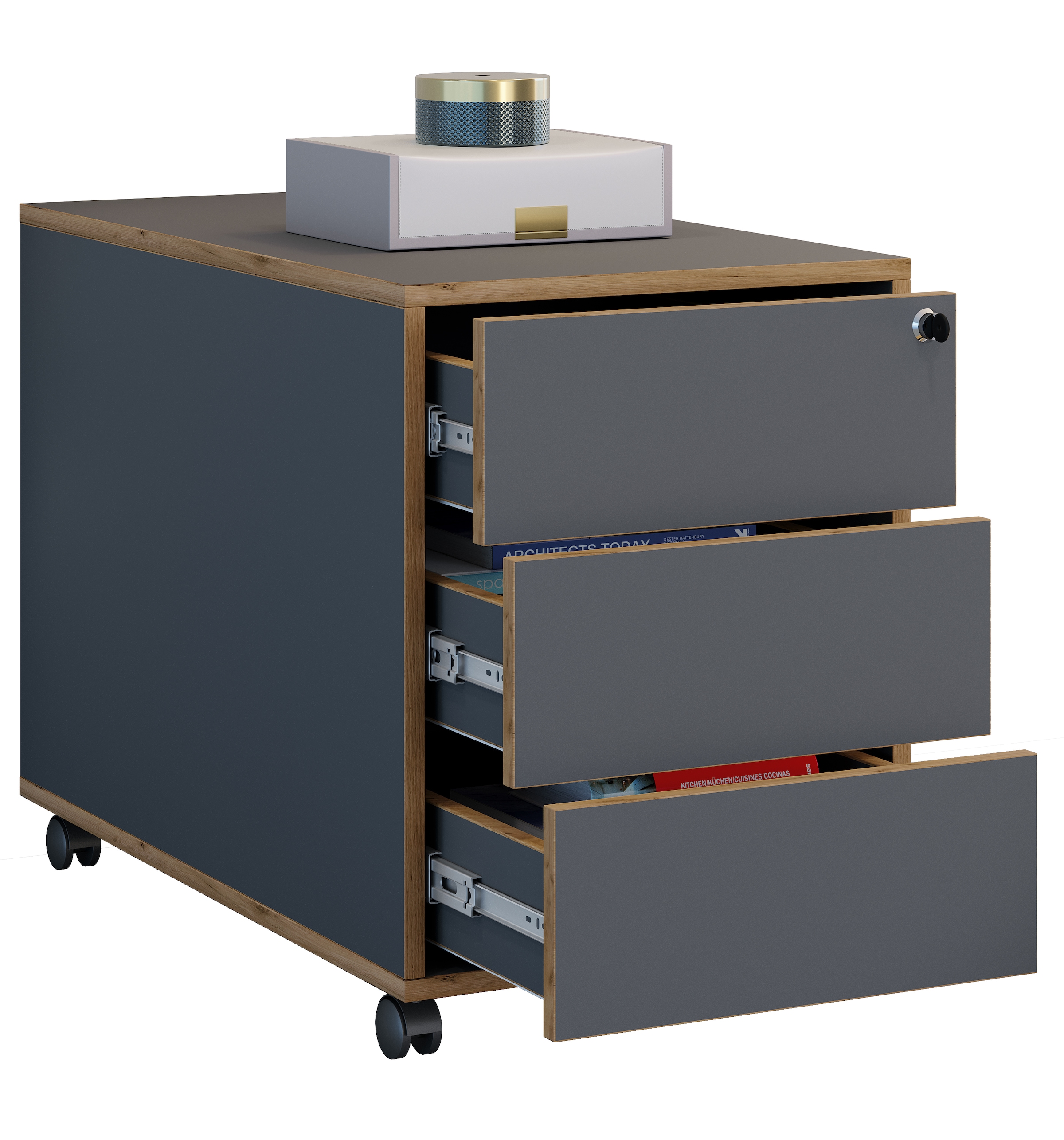 VCM Container "Holz Rollcontainer Bürocontainer Salia 3 Schublade" 1 Stk. tlg.