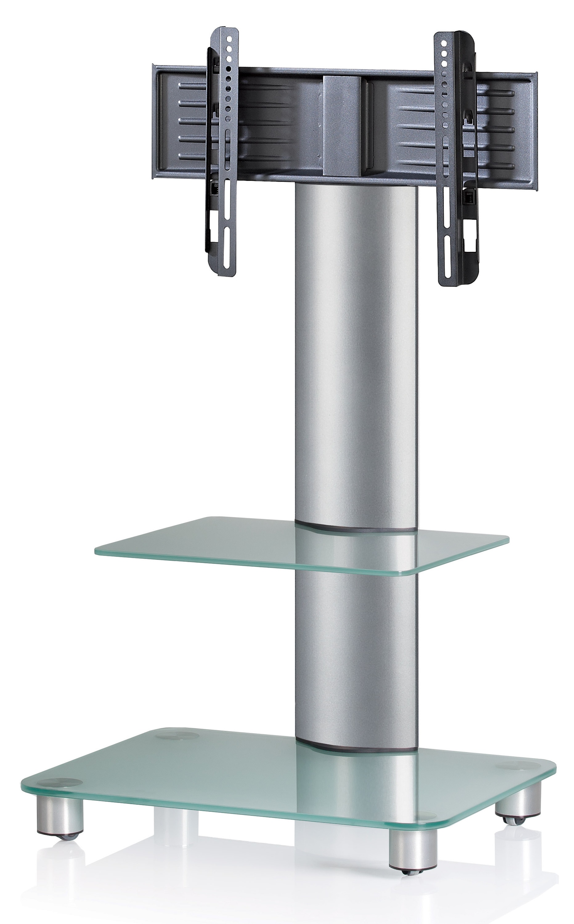 VCM Wohnzimmertisch »TV Standfuß Ständer Rack Alu Glas Rollen Blino ZW« 1 Stk. tlg.