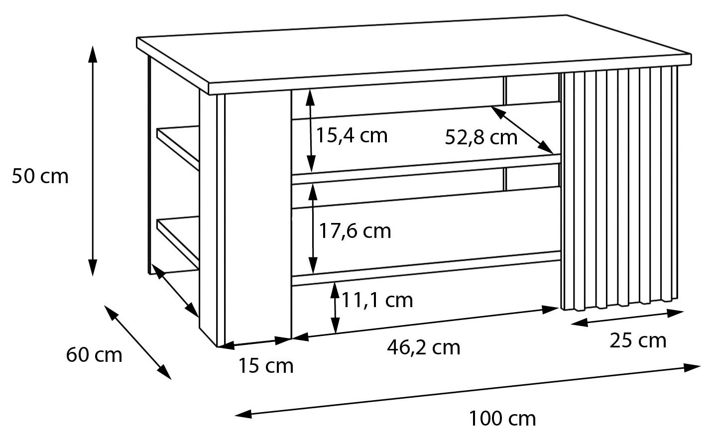 FORTE Couchtisch »Forte Arank Coffee Table 100x50, 2 Ablageböden« B/H/T 100/50/60 cm, Lamellenoptik