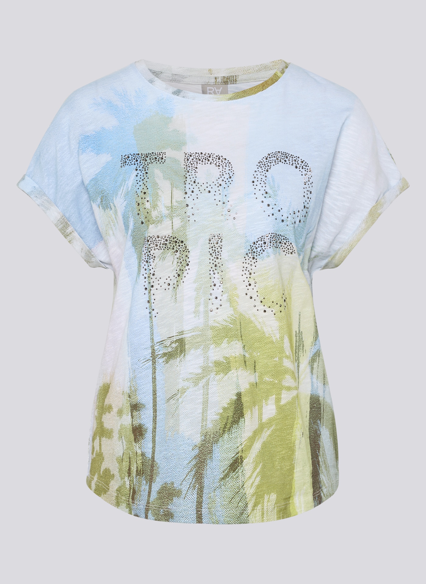 Rabe Kurzarmshirt mit floralem Motiv und Glitzersteinen