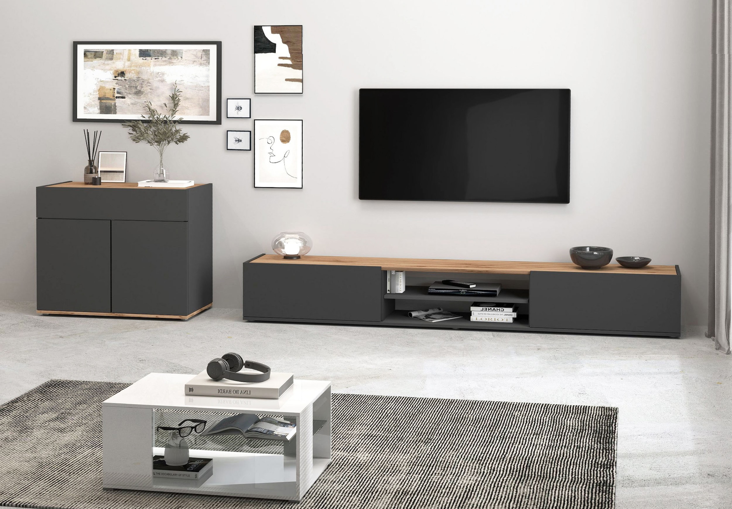 INOSIGN Lowboard »Garda,Lowboard,TV-Kommode,TV-Möbel,TV-Bank«, stehend und hängend mit 2 Klappen, 1 Einlegeboden, Breite 210 cm