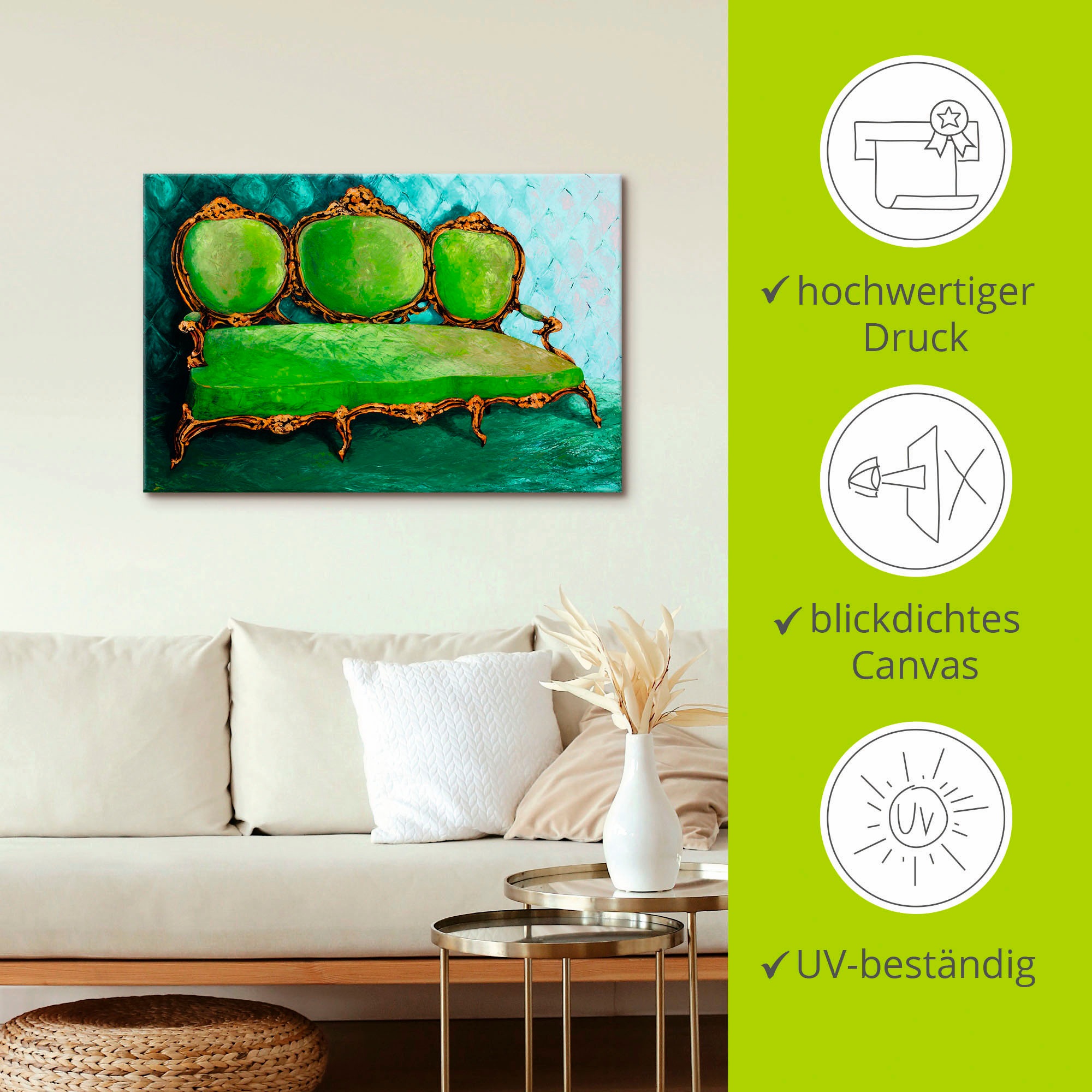 Artland Wandbild »Sofa grün«, Innenarchitektur, (1 St.), als Leinwandbild, Wandaufkleber in verschied. Größen