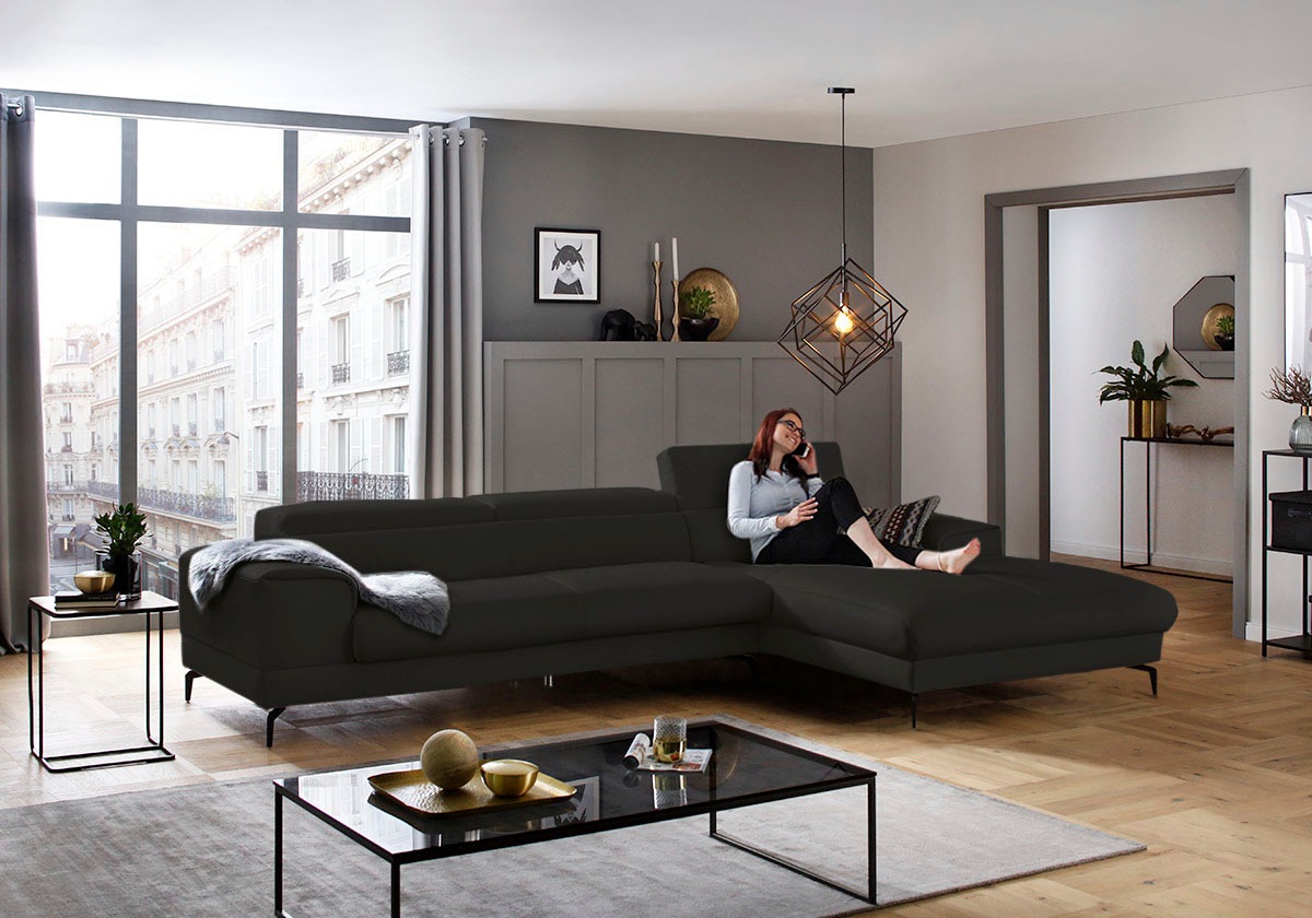 W.SCHILLIG Ecksofa »piedroo, Designsofa mit tollem Sitzkomfort, bequem, L-Form«, Kopfteilverstellung, wahlweise mit Sitztiefenverstellung, Breite 343cm