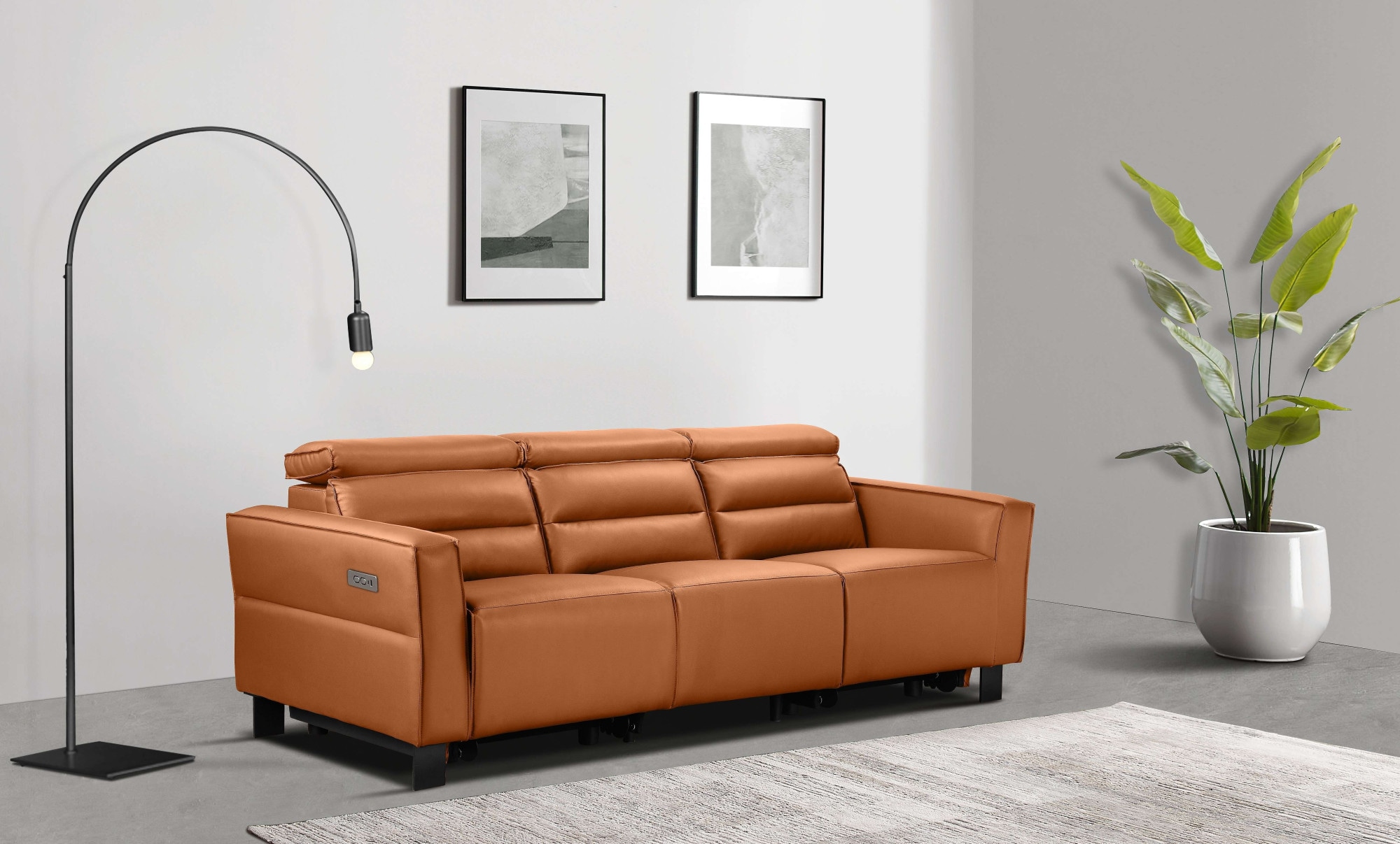 Places of Style 3-Sitzer »Carpari, 224cm, manuelle od. elektrische Relaxfunktion in 2 Sitzen«, mit USB-A/C, Kopfteilverstellung, Echtleder, Kunstleder, Webstoff
