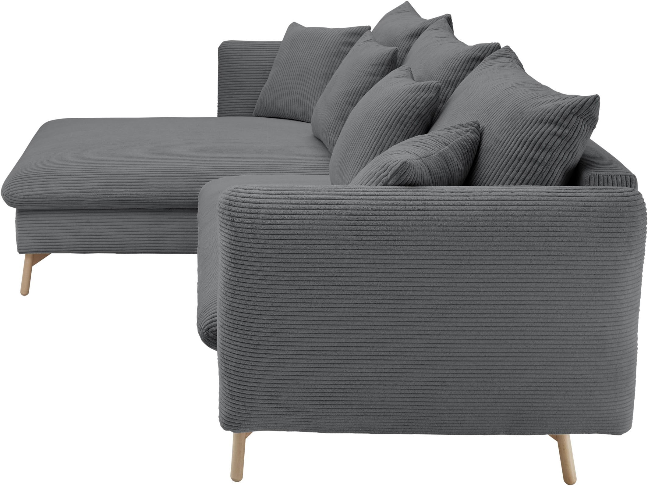 OTTO home Ecksofa »MERLE, 258 cm, L-Form, traumhafter Cord,« mit Bettfunktion und Bettkasten, Liegefläche 224 x 139