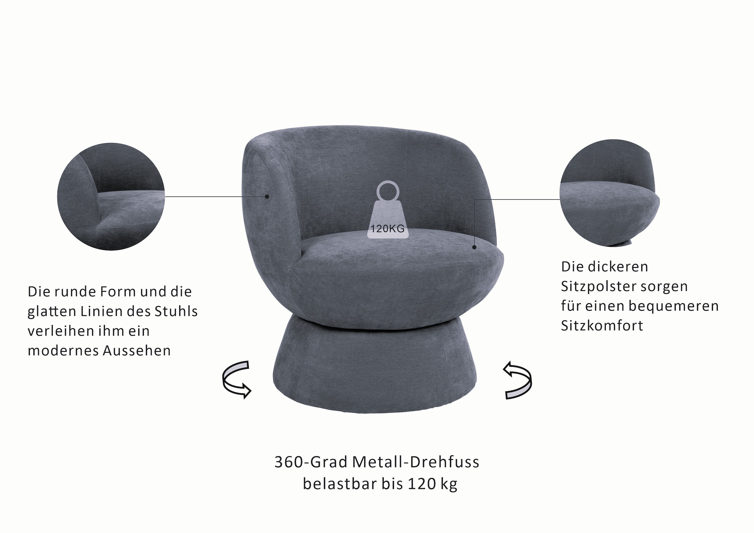 OTTO home Drehsessel »ZAZZA Lese-Sessel, TV-Sessel, Loungesessel« 360° drehbar, feiner Struktur-Bezug