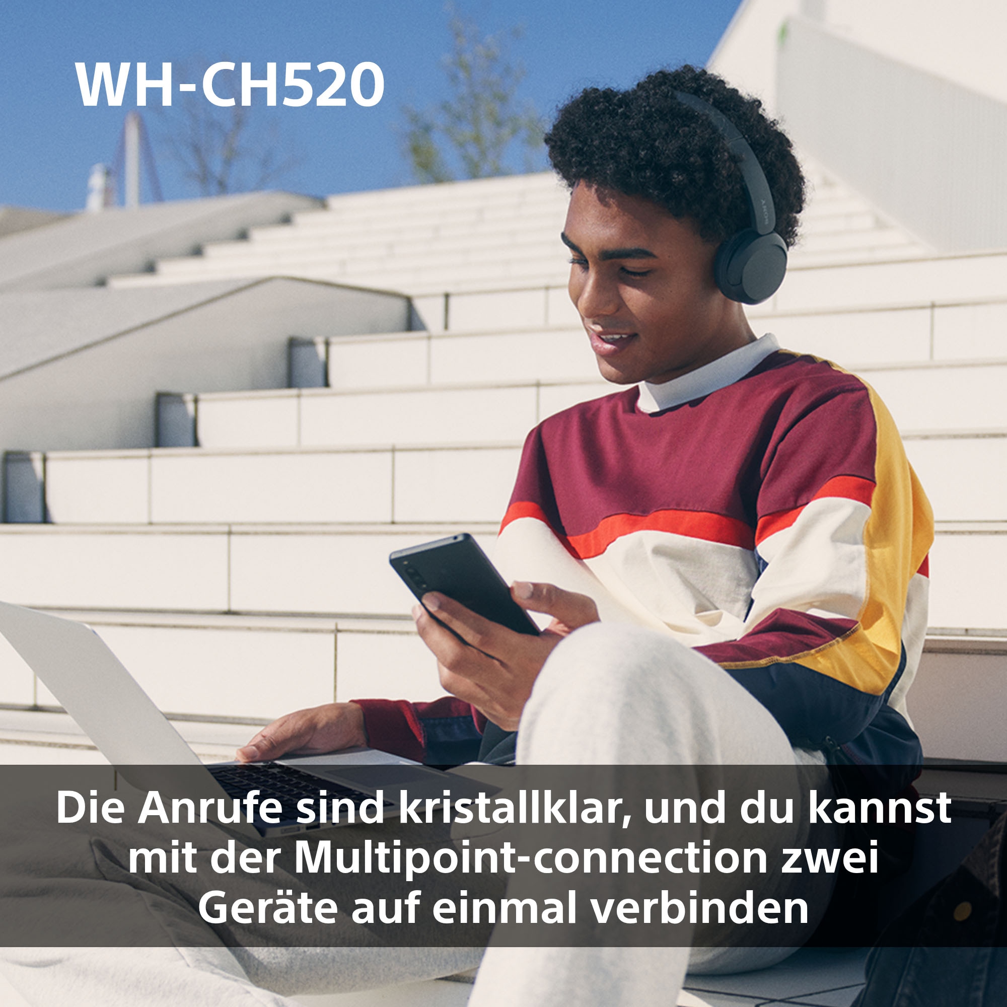 Sony Bluetooth-Kopfhörer »WHCH520«, Bluetooth, Freisprechfunktion-Rauschunterdrückung-Sprachsteuerung-kompatibel mit Siri, 200 Std. Max. Akkulaufzeit (Standby)