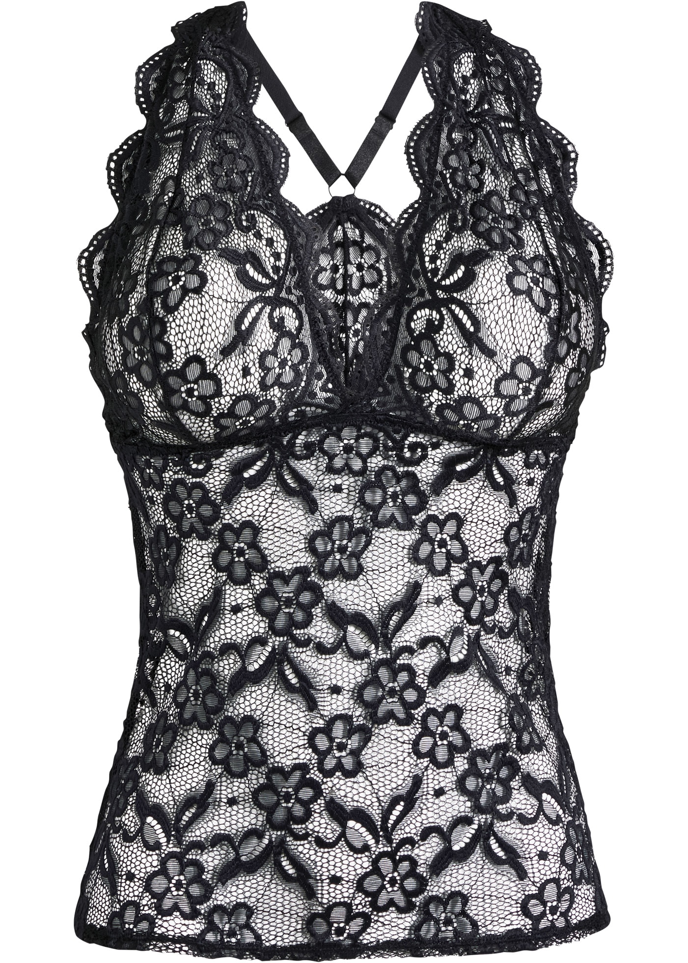 bonprix Spitzentop mit zarter Spitze, Ringerrücken mit verstellbaren Trägern, sexy