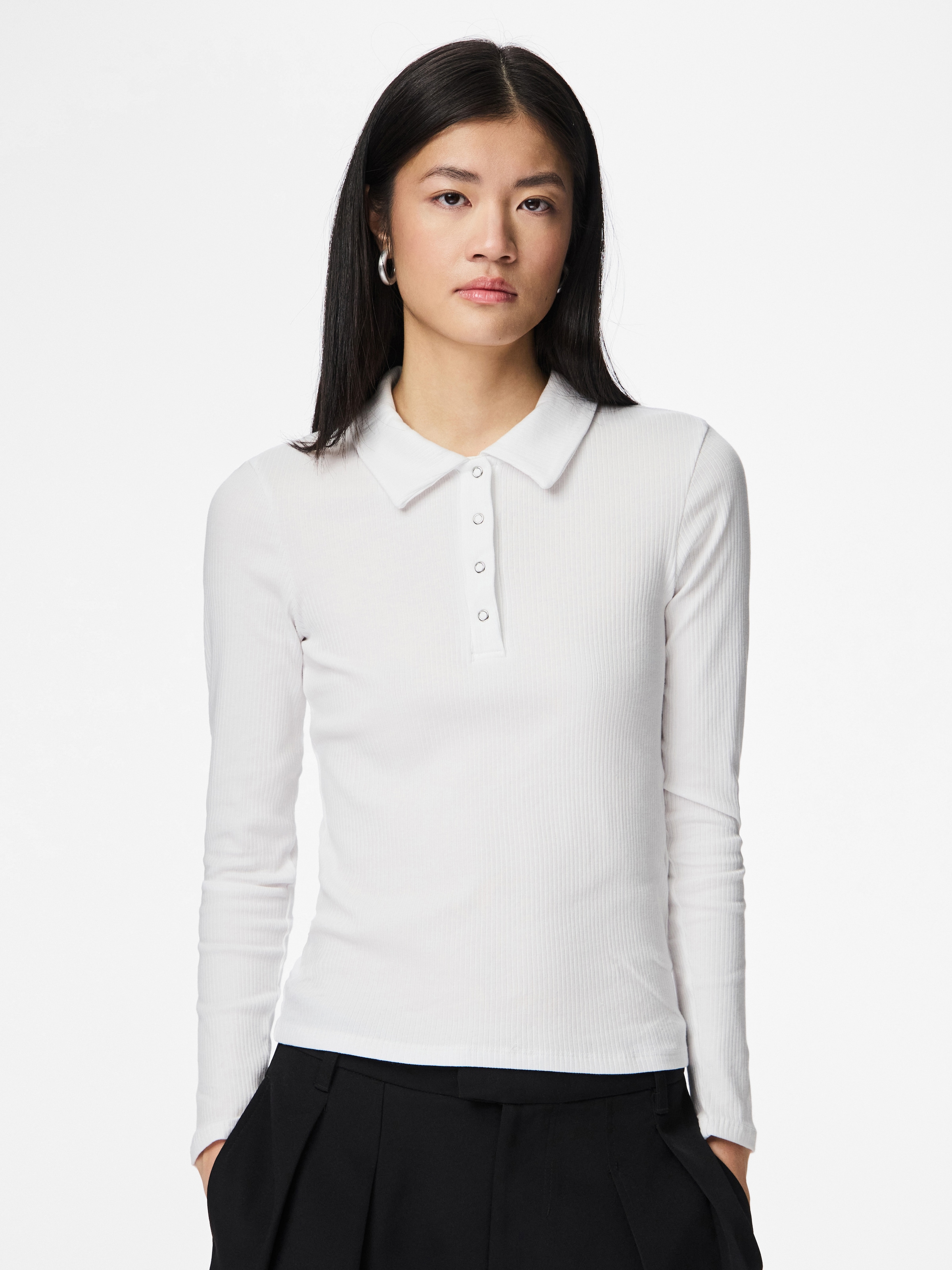 pieces Langarm-Poloshirt »PCKITTE LS POLO TOP JRS NOOS« mit gerippter Struktur