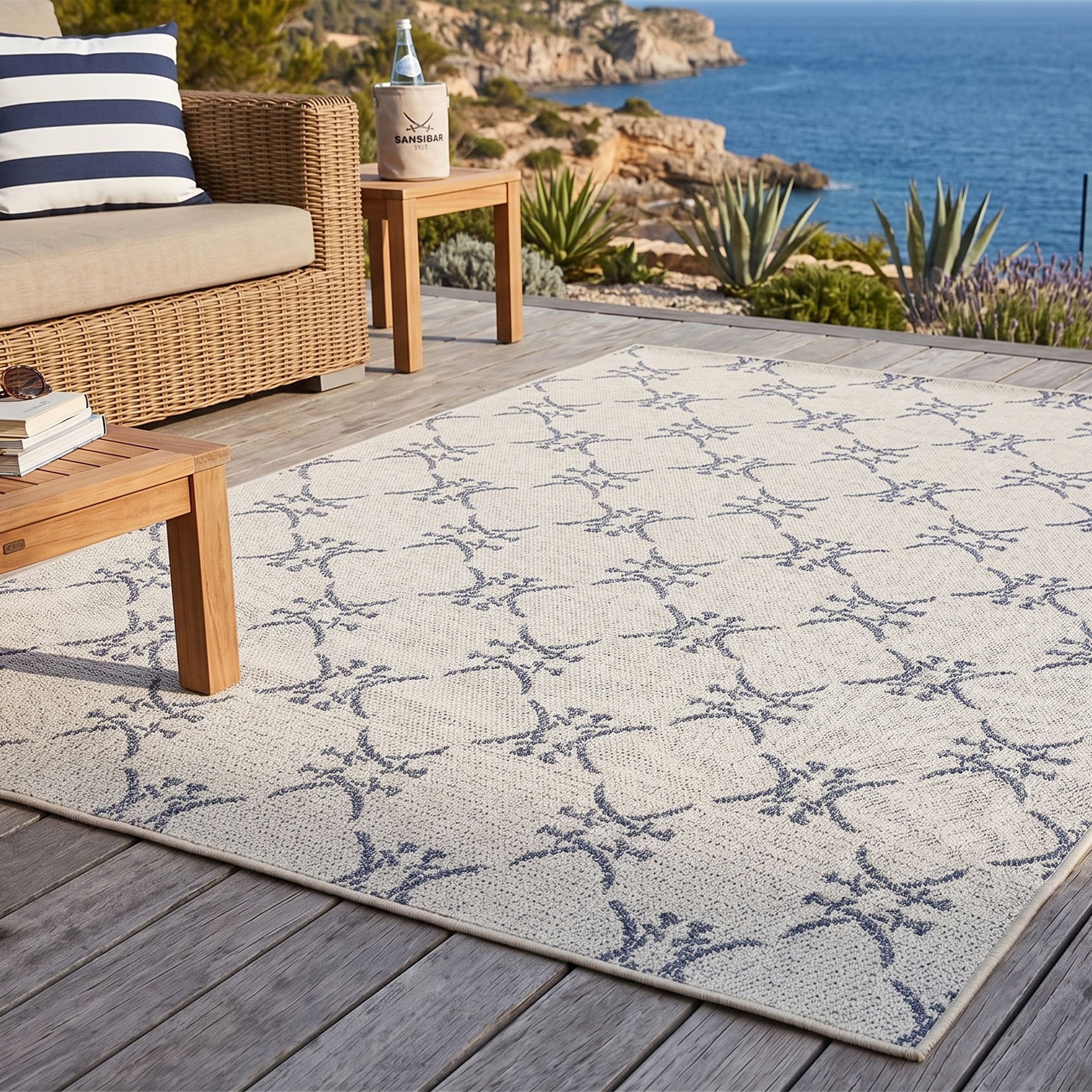 Sansibar Teppich »Nordsee Beach SA-034« rechteckig 5 mm Höhe modernes Design, Motiv: gekreuzte Säbel, In- und Outdoor geeignet