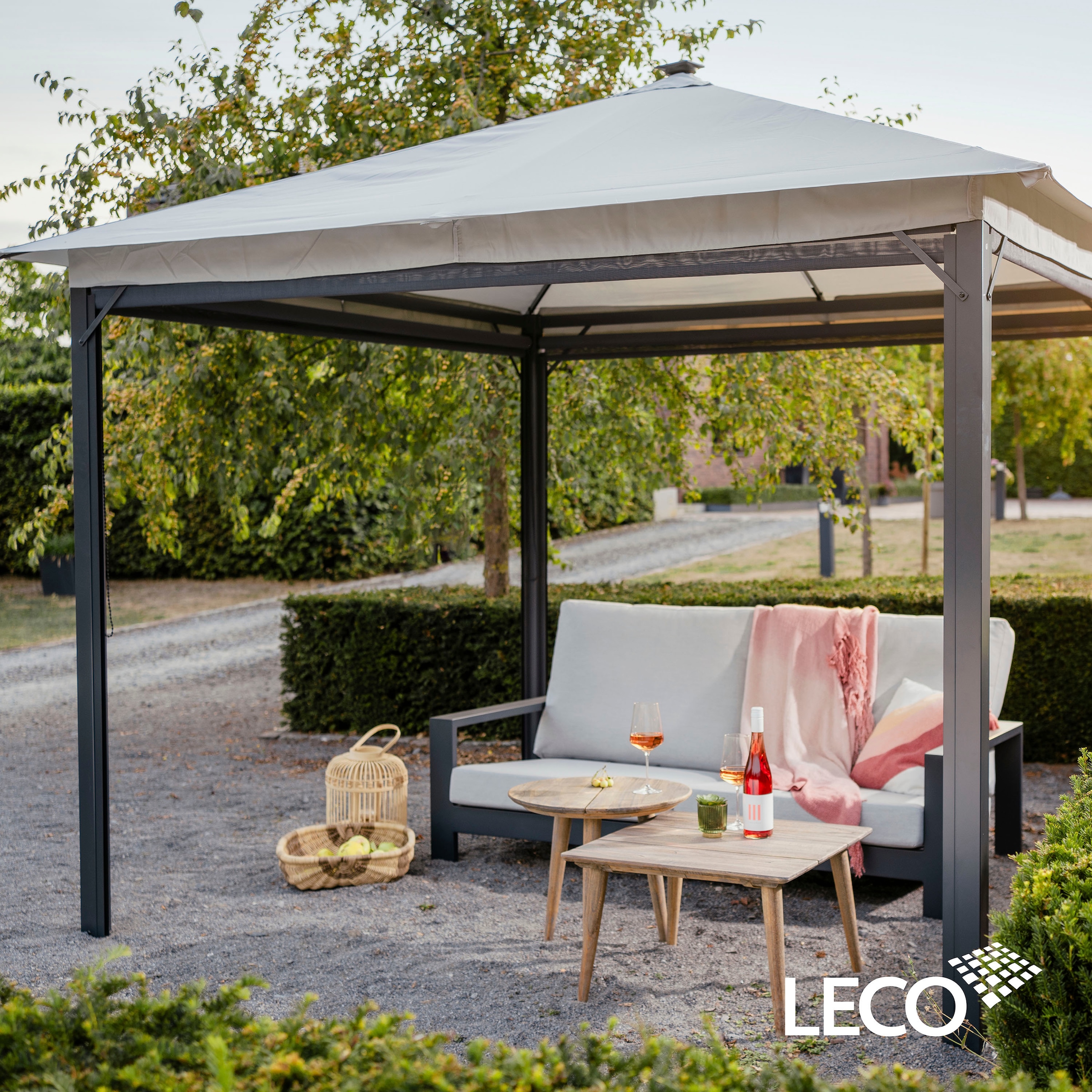 Leco Pavillon »Solar LINA«, 300x300 cm, grau mit LED und Gittergewebe-Rollos