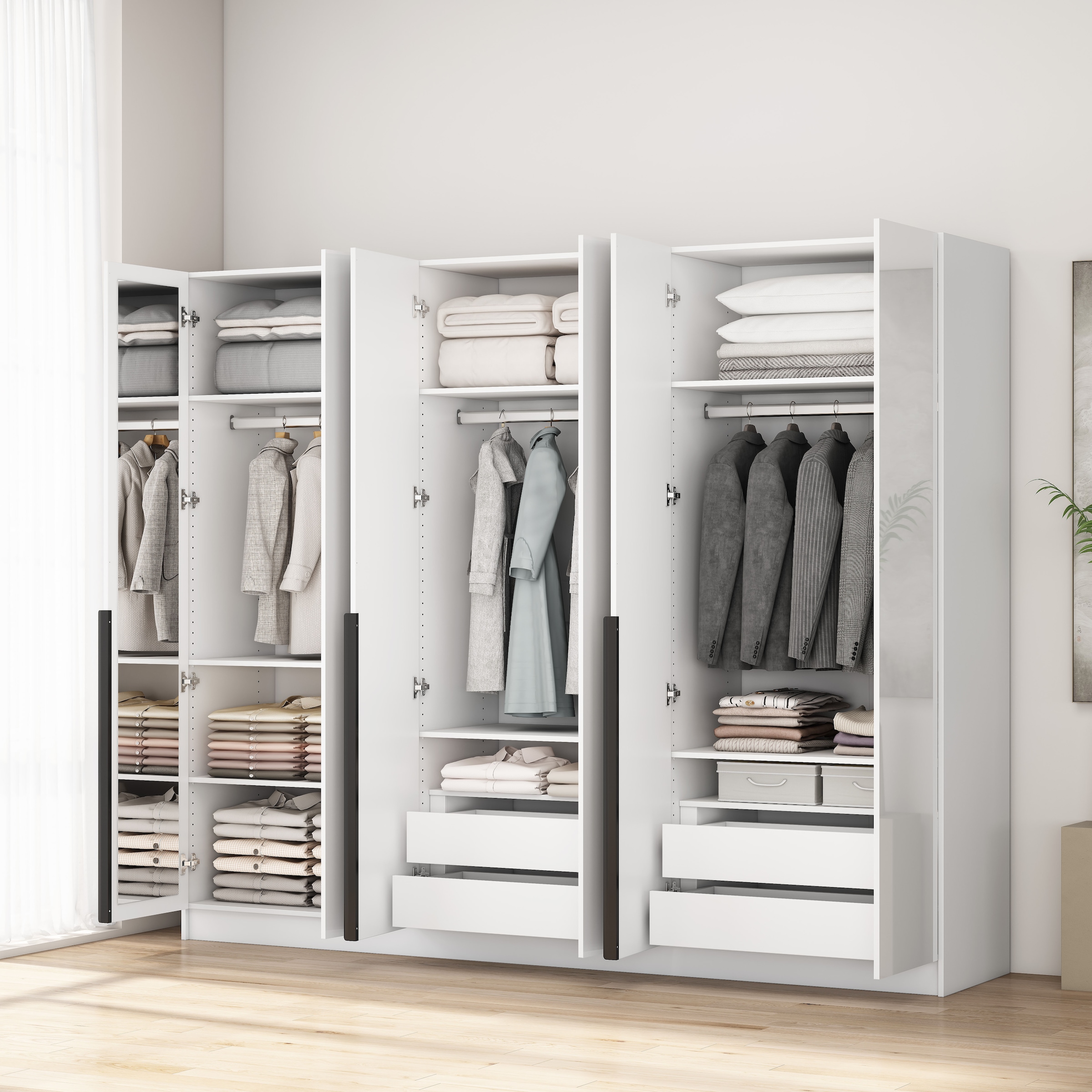 OTTO home Kleiderschrank »Annor Schlafzimmerschrank Breite 242cm hochglanz Schrank Garderobe« Drehtürenschrank mit perfekter Innenausstattung - elegante Türgriffe
