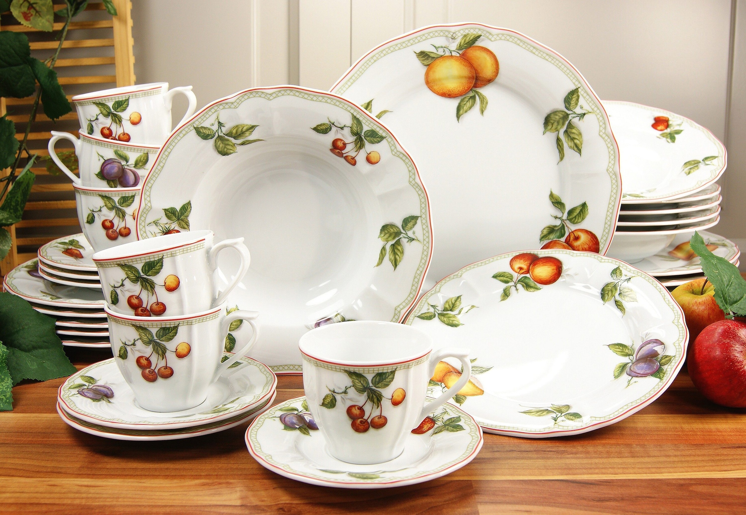 CreaTable Kombiservice »Geschirr-Set Flora im Orchard«, Garantie Set, für Kaffeeservice und 6 Jahren Personen Tafelservice tlg., 30 XXL 6 Personen), Teile, Service, (Set, mit 3 für 30