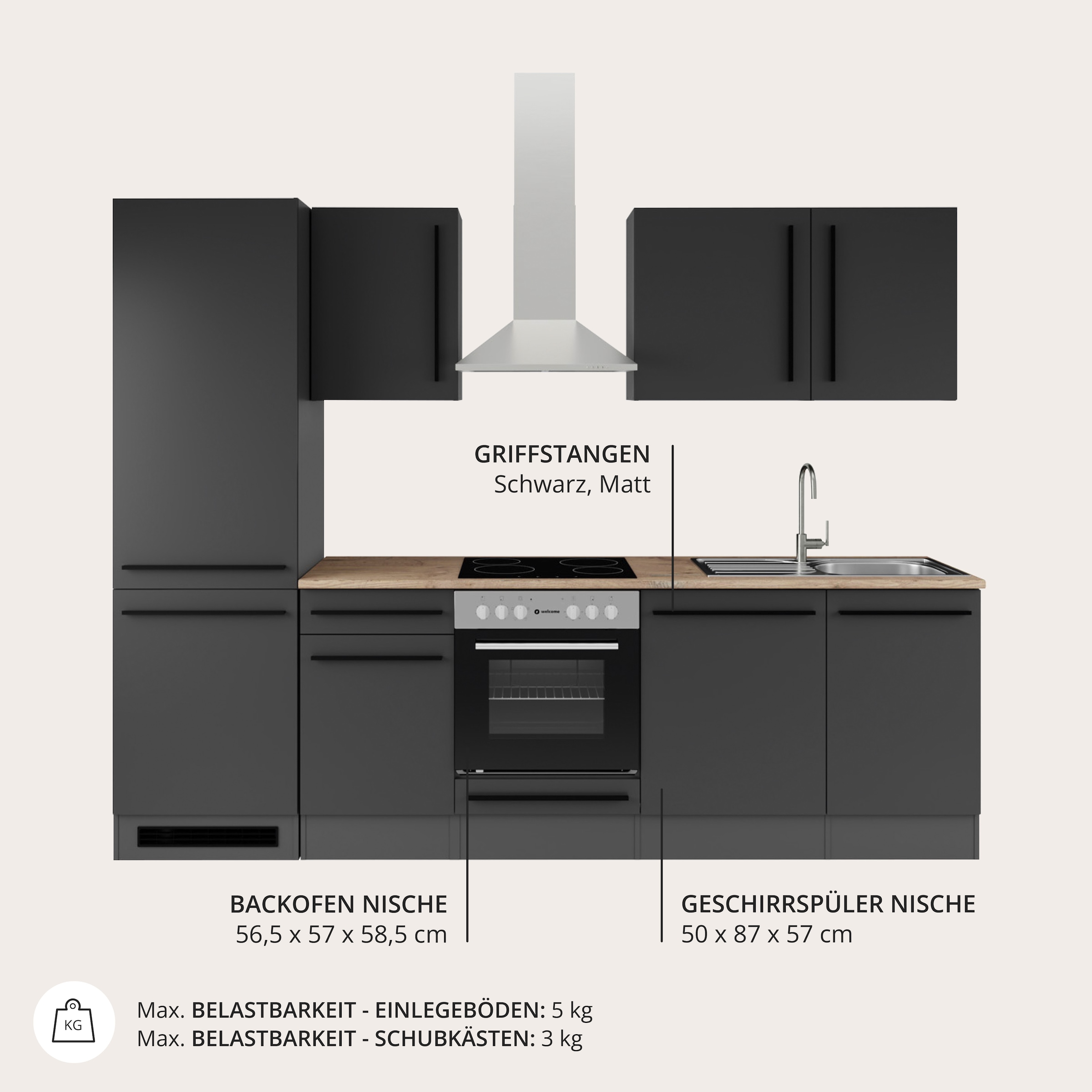 BASIC by Balculina Küchenzeile »Jazz« Breite 280 cm, wahlweise mit E-Geräten