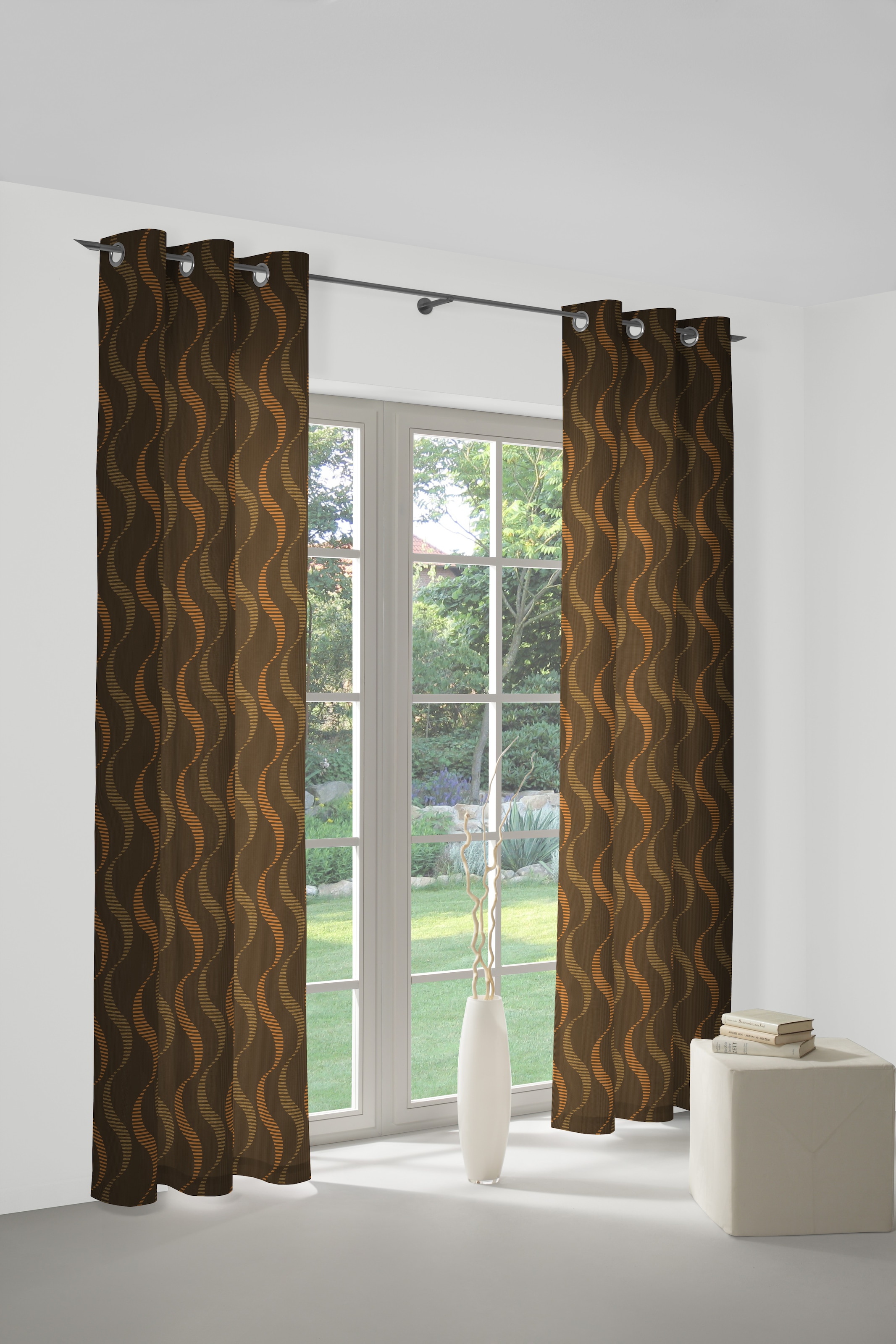 Wirth, Vorhang »Lupara« Ösen 1 Stk. tlg., braun/orange, Jacquard, Obermaterial: 75% Polyester, 25% Baumwolle, 245 cm