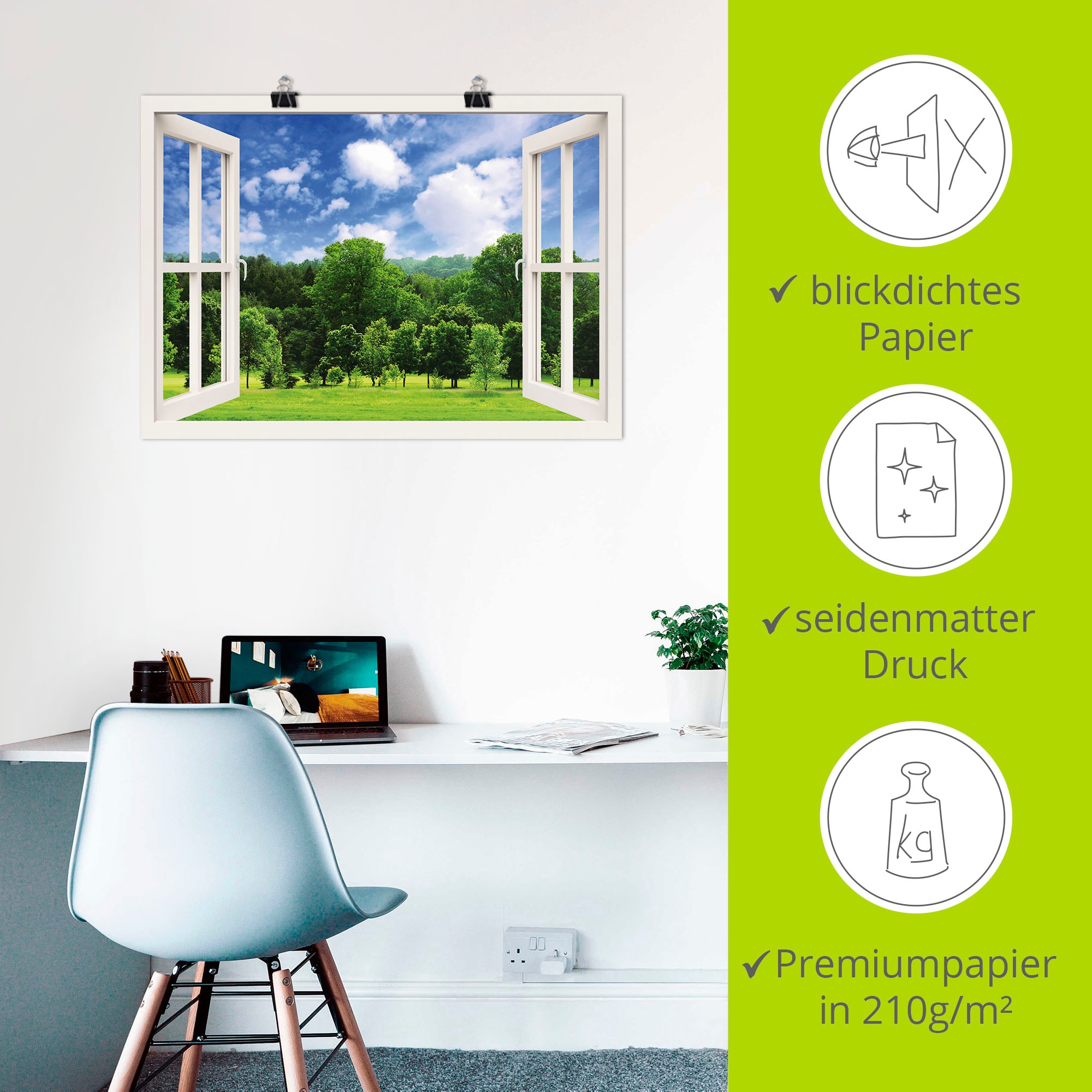 Artland Wandbild »Fensterblick - Grüner Wald«, Fensterblick, (1 St.), als Poster, Wandaufkleber in verschied. Größen